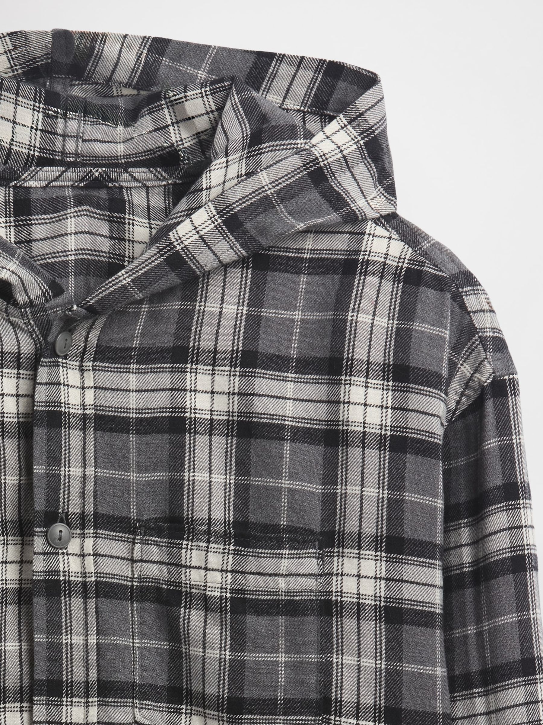 Black Cotton Hooded Flannel Shirt (4-13yrs) - Image 5 of 5
