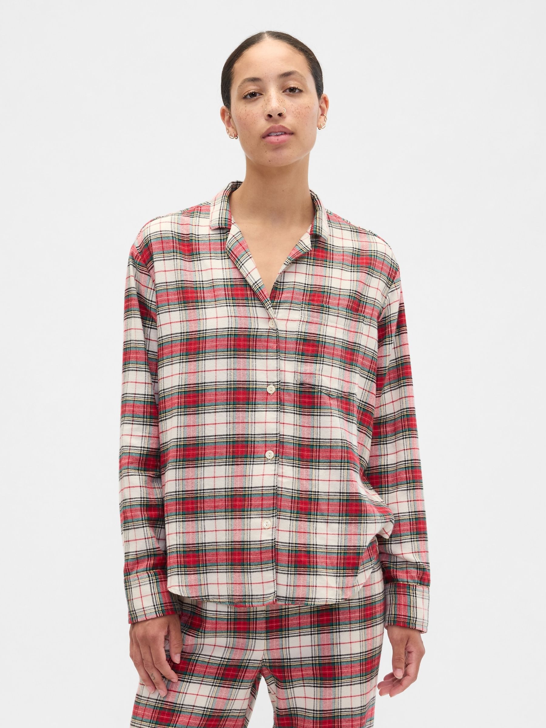 Red Check Long SLeeve Flannel Pyjama Top - Image 1 of 4