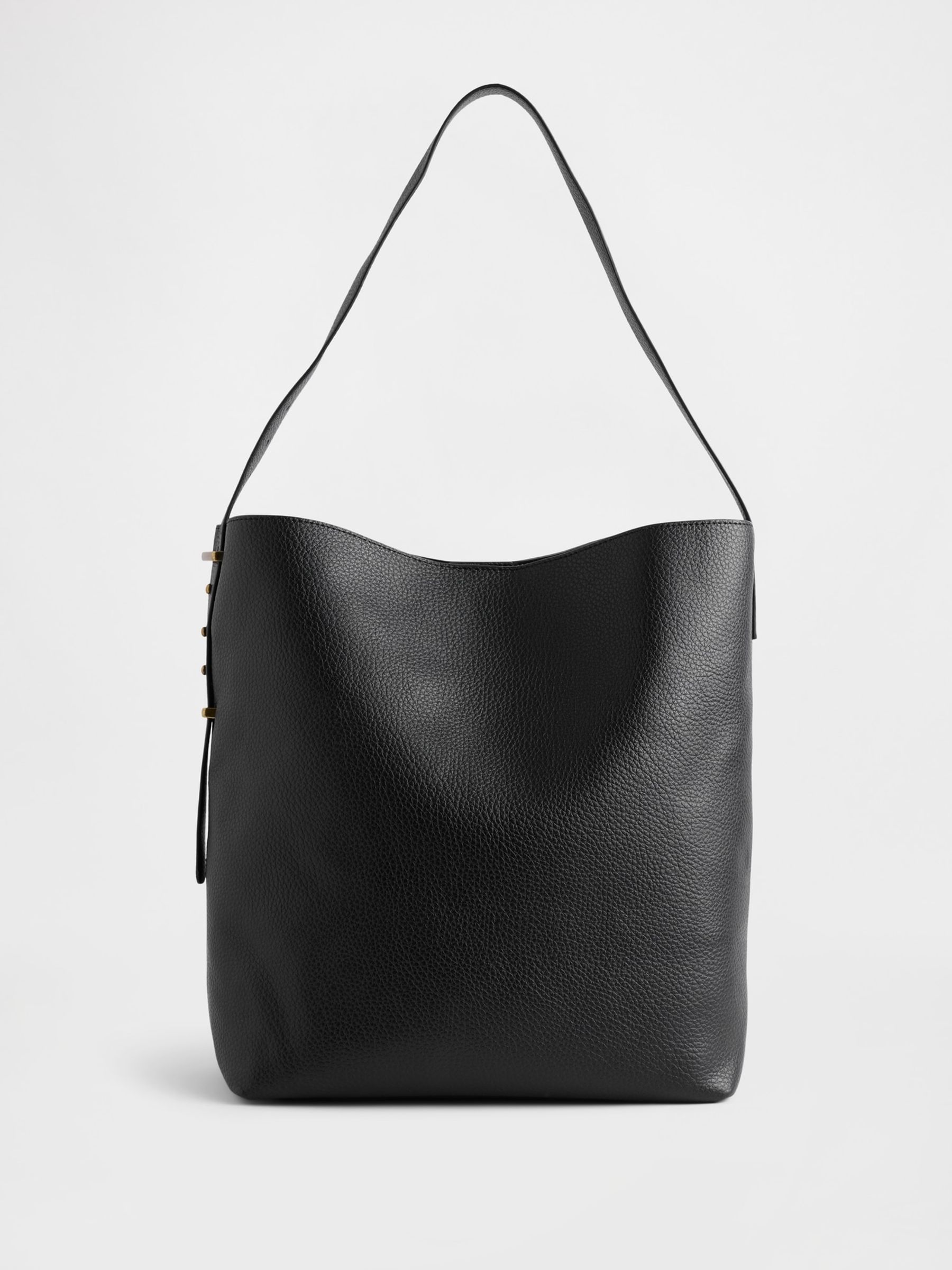 Black Faux Leather Bucket Tote Bag - Image 1 of 3 Black Faux Leather Bucket Tote Bag - Image 1 of 3