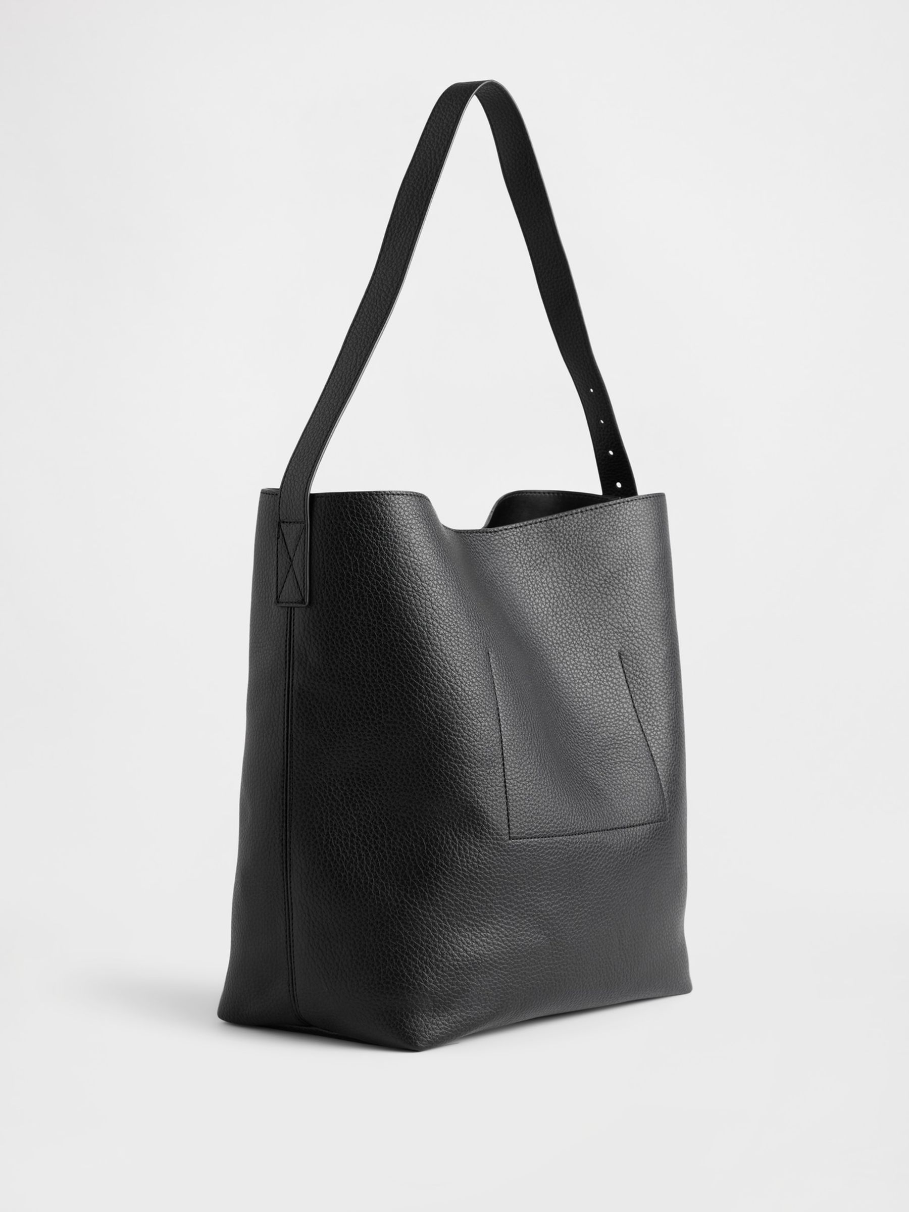 Black Faux Leather Bucket Tote Bag - Image 2 of 3 Black Faux Leather Bucket Tote Bag - Image 2 of 3