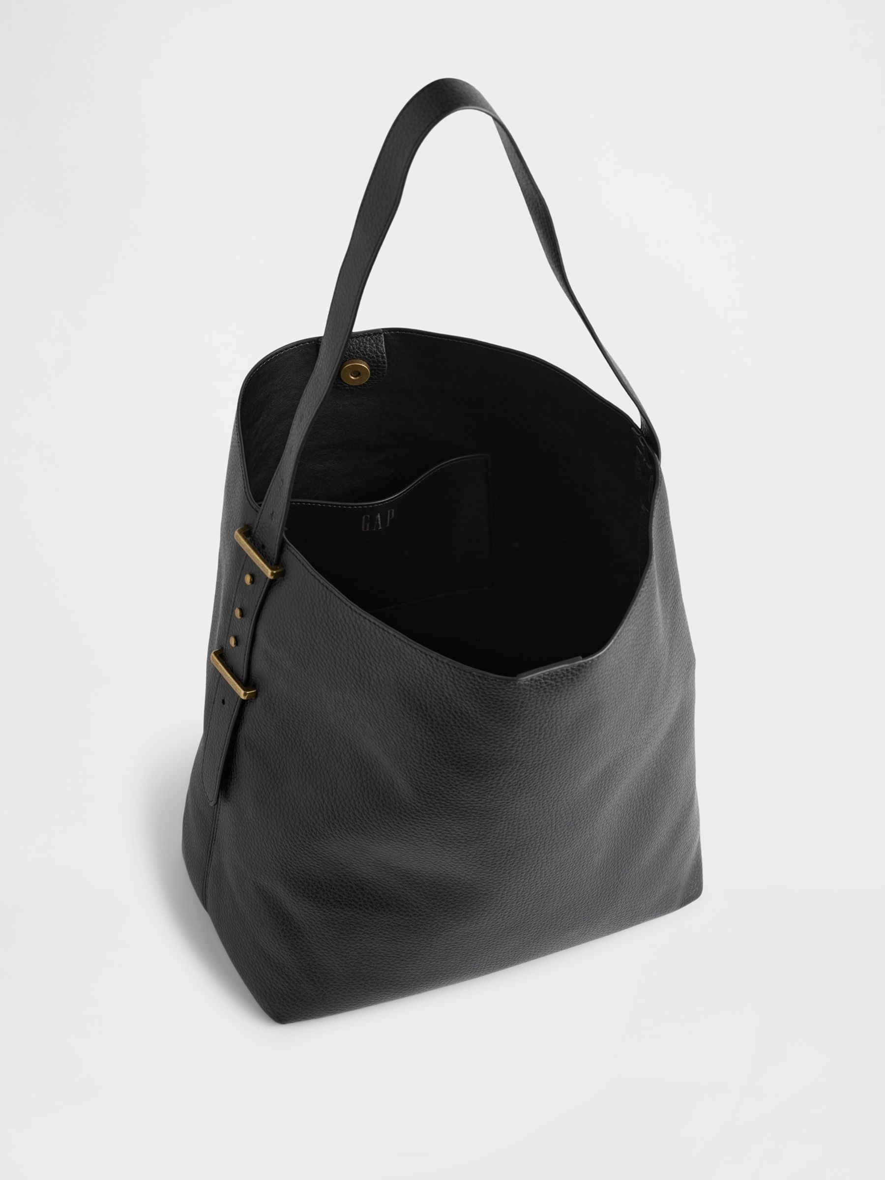 Black Faux Leather Bucket Tote Bag - Image 3 of 3 Black Faux Leather Bucket Tote Bag - Image 3 of 3