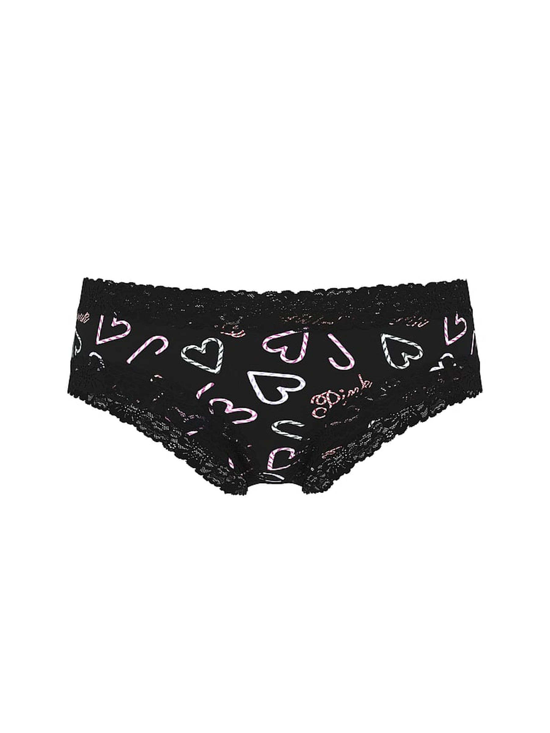 Black Candy Cane Print Cheeky Lace Trim Rib Knickers - Image 3 of 3 Black Candy Cane Print Cheeky Lace Trim Rib Knickers - Image 3 of 3