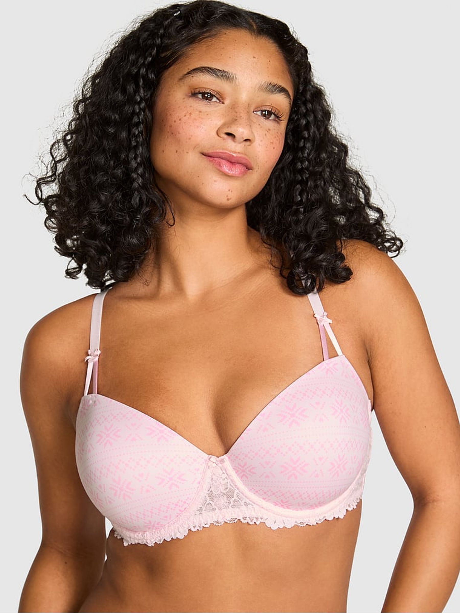 Pink Tulip Fairisle Print Lightly Lined Balcony Lace Smooth Cup Lightly Lined Balcony Bra - Image 1 of 2