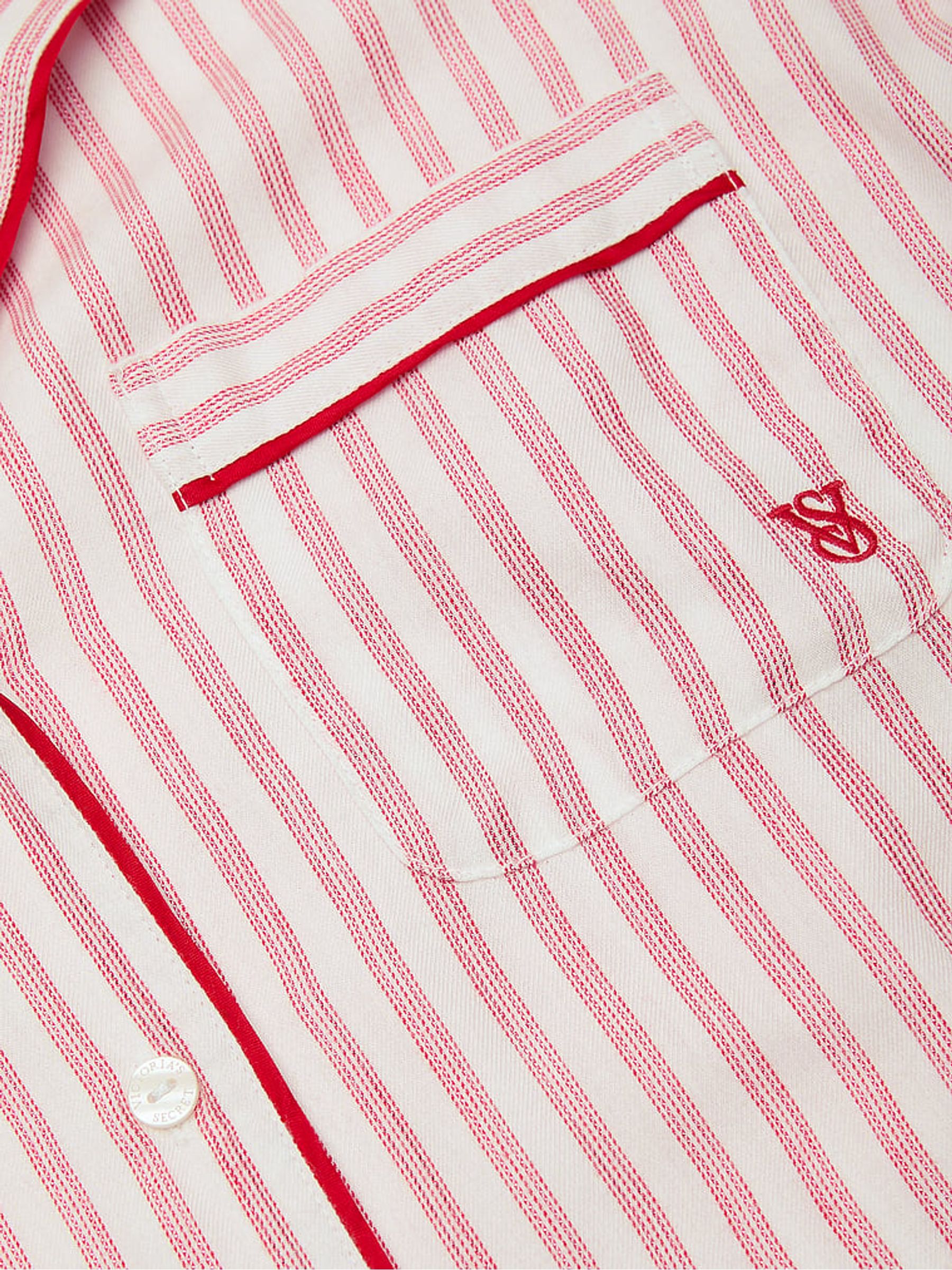 White & Lipstick Red Stripe Flannel Short Pyjamas Set - Image 3 of 3