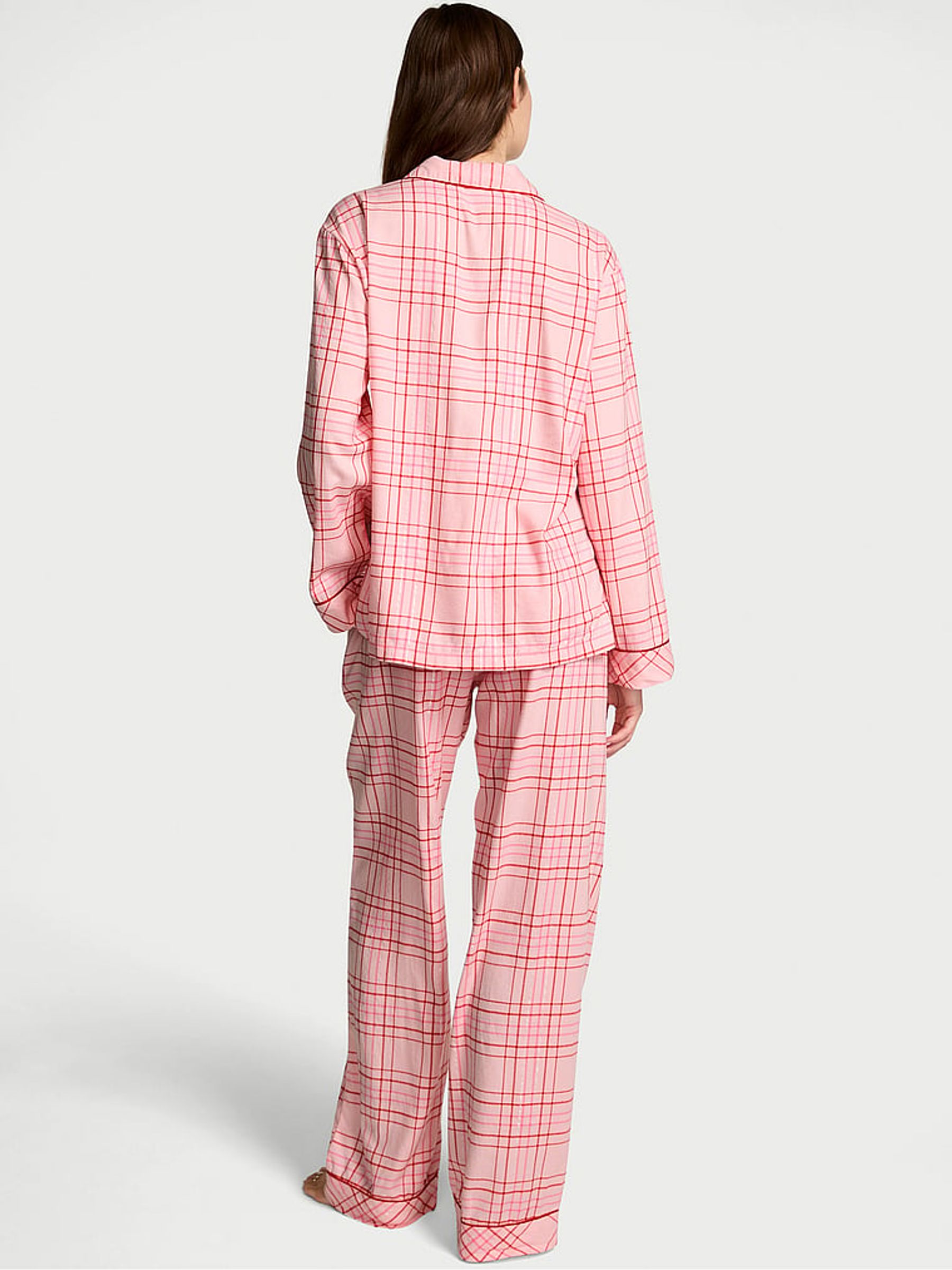 Pretty Blossom Pink Christmas Tartan Flannel Long Pyjamas Set - Image 2 of 3
