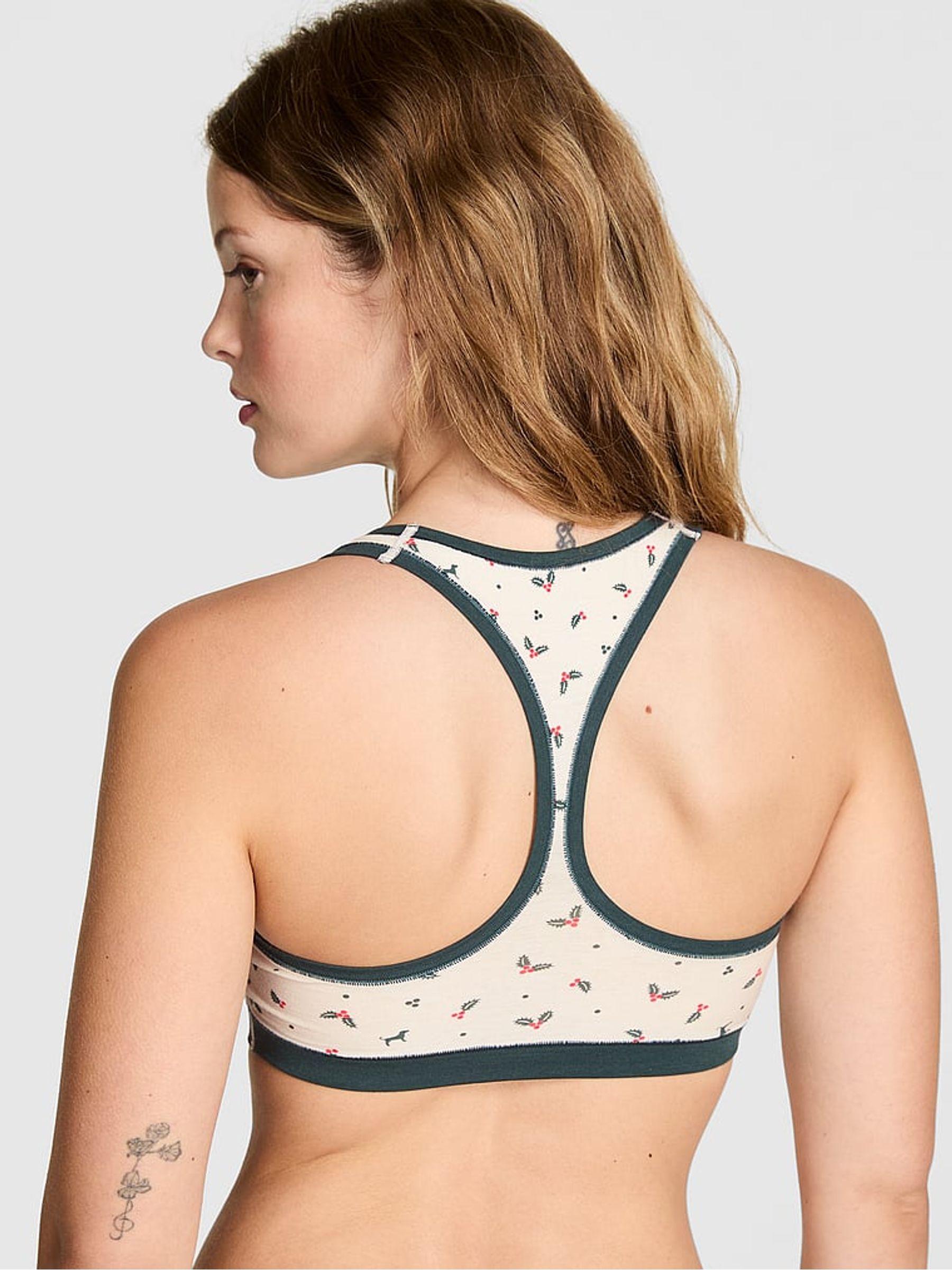 White Holly Print Cotton Racerback Bralette - Image 2 of 2