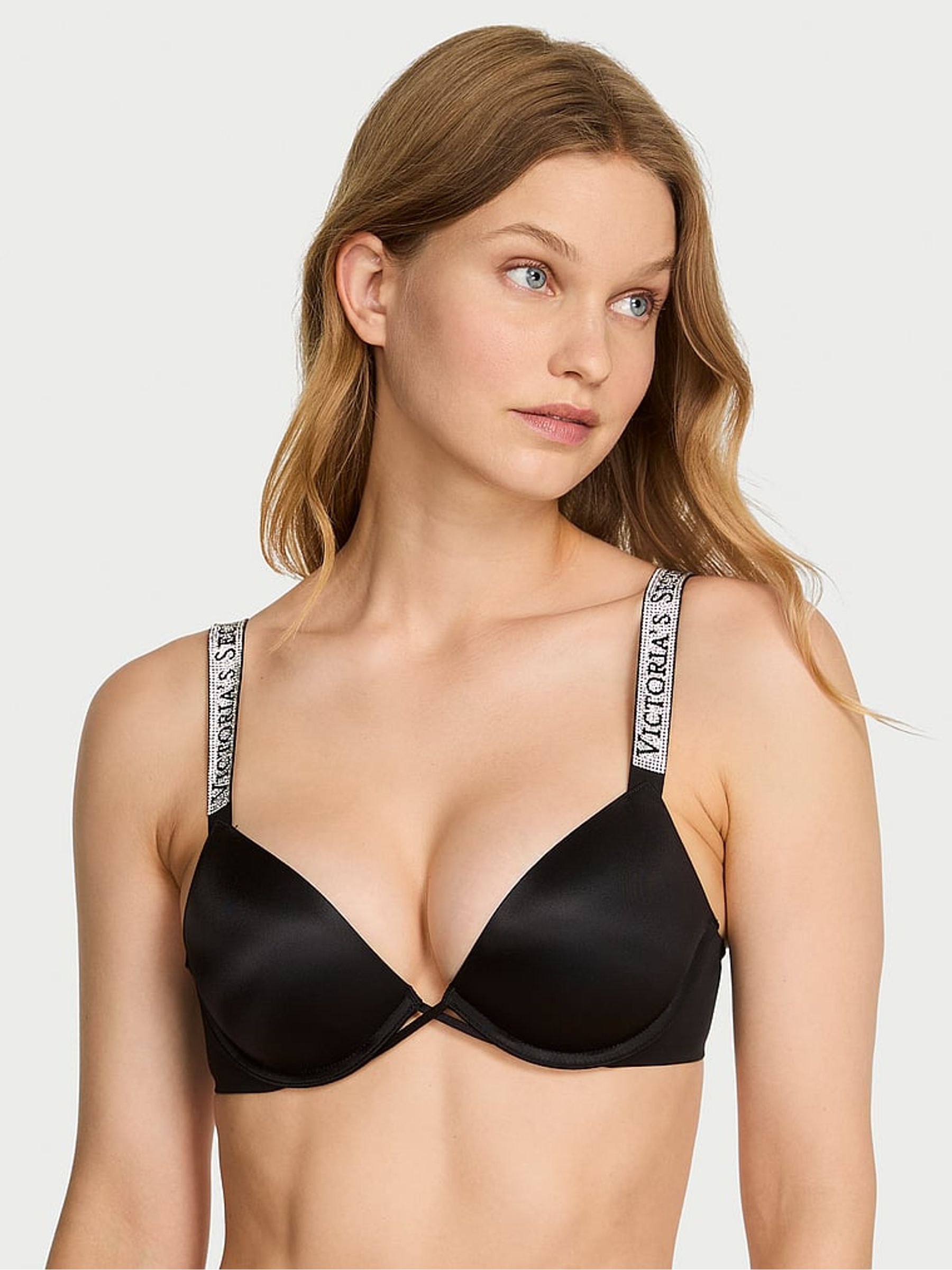 Black Push Up Shine Strap Bra - Image 1 of 4