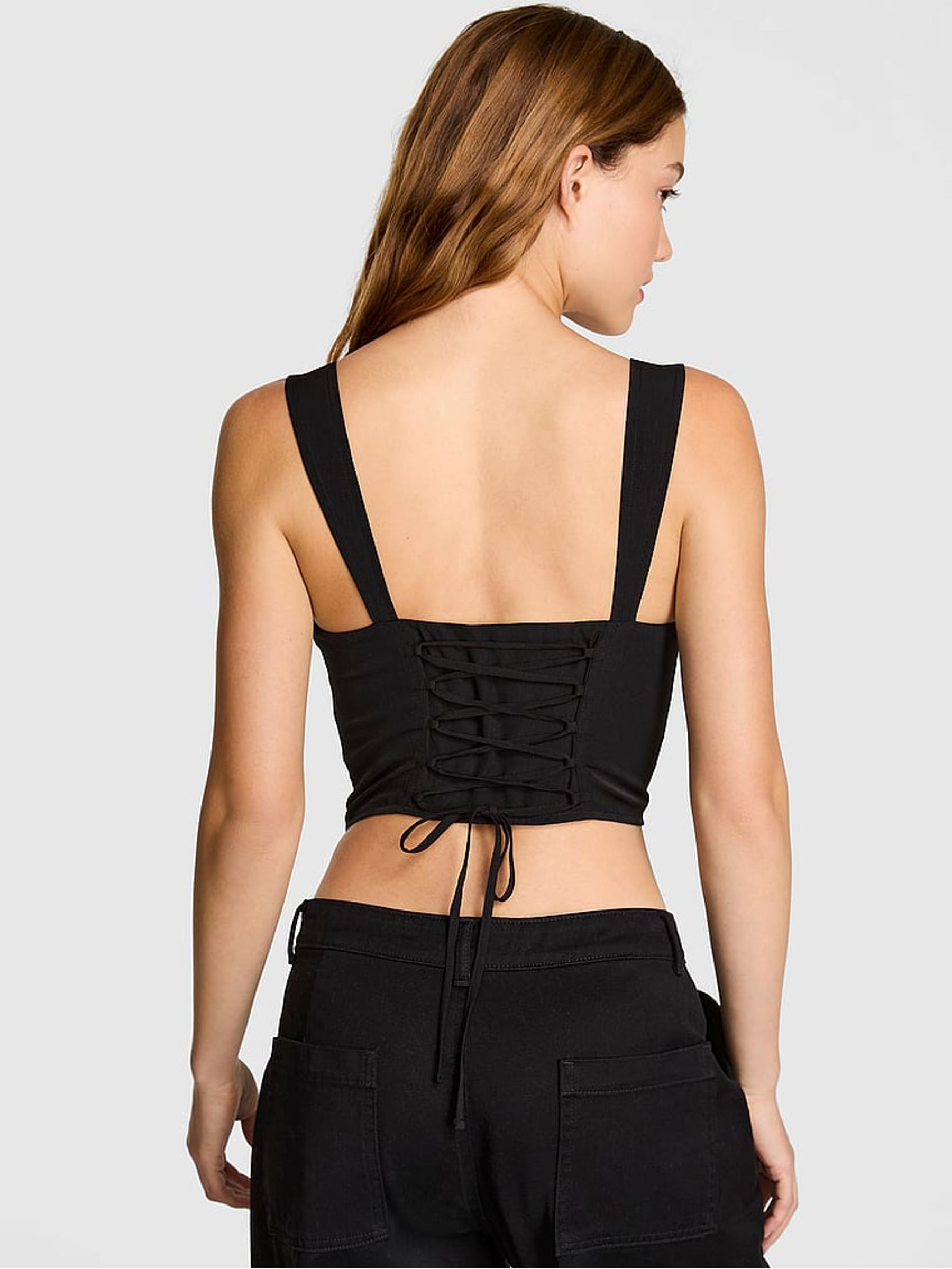 Black Cropped Corset Top - Image 2 of 2