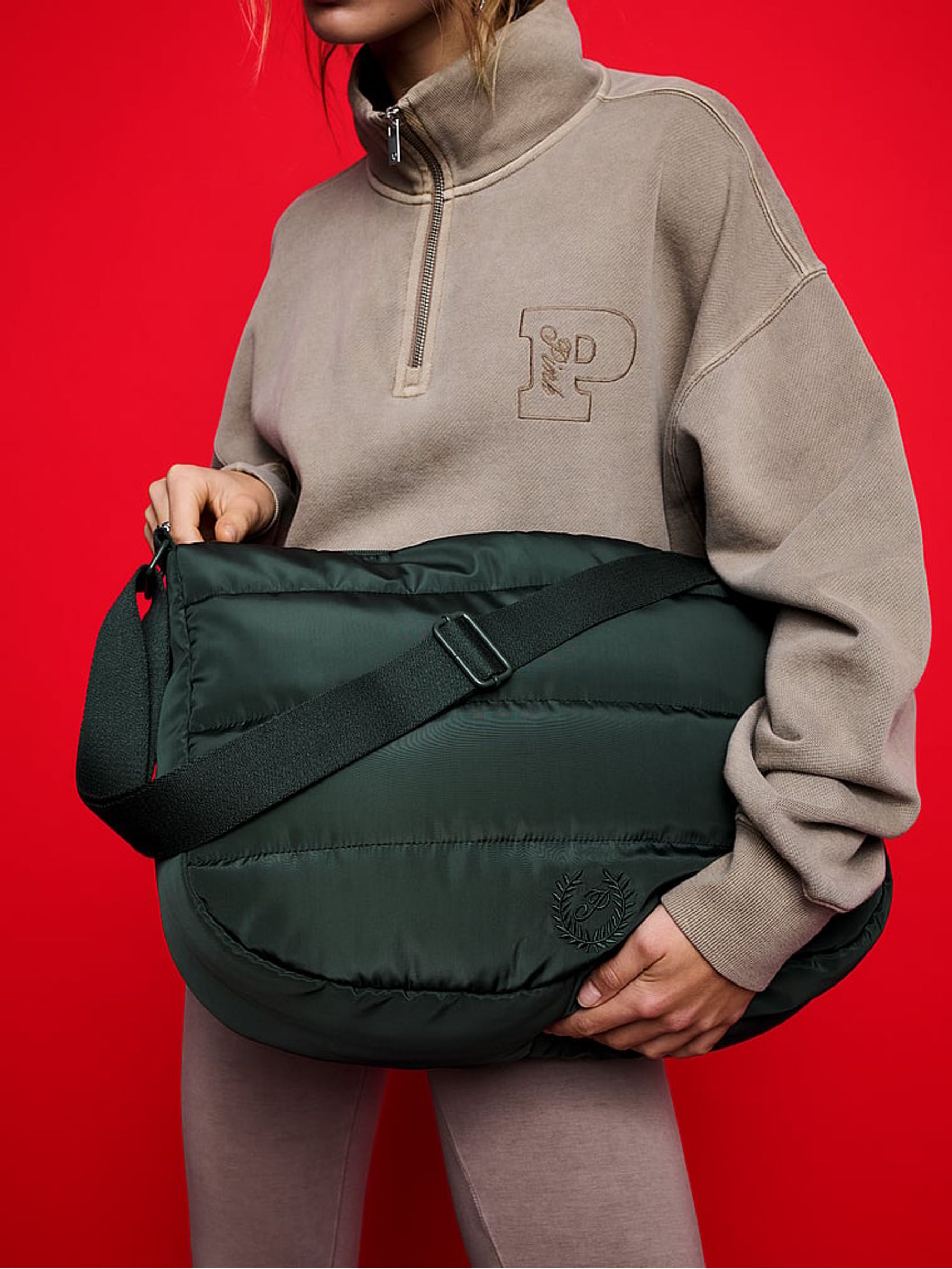 Deep Forest Green Quilted Puffer Slouch Bag - Image 4 of 4