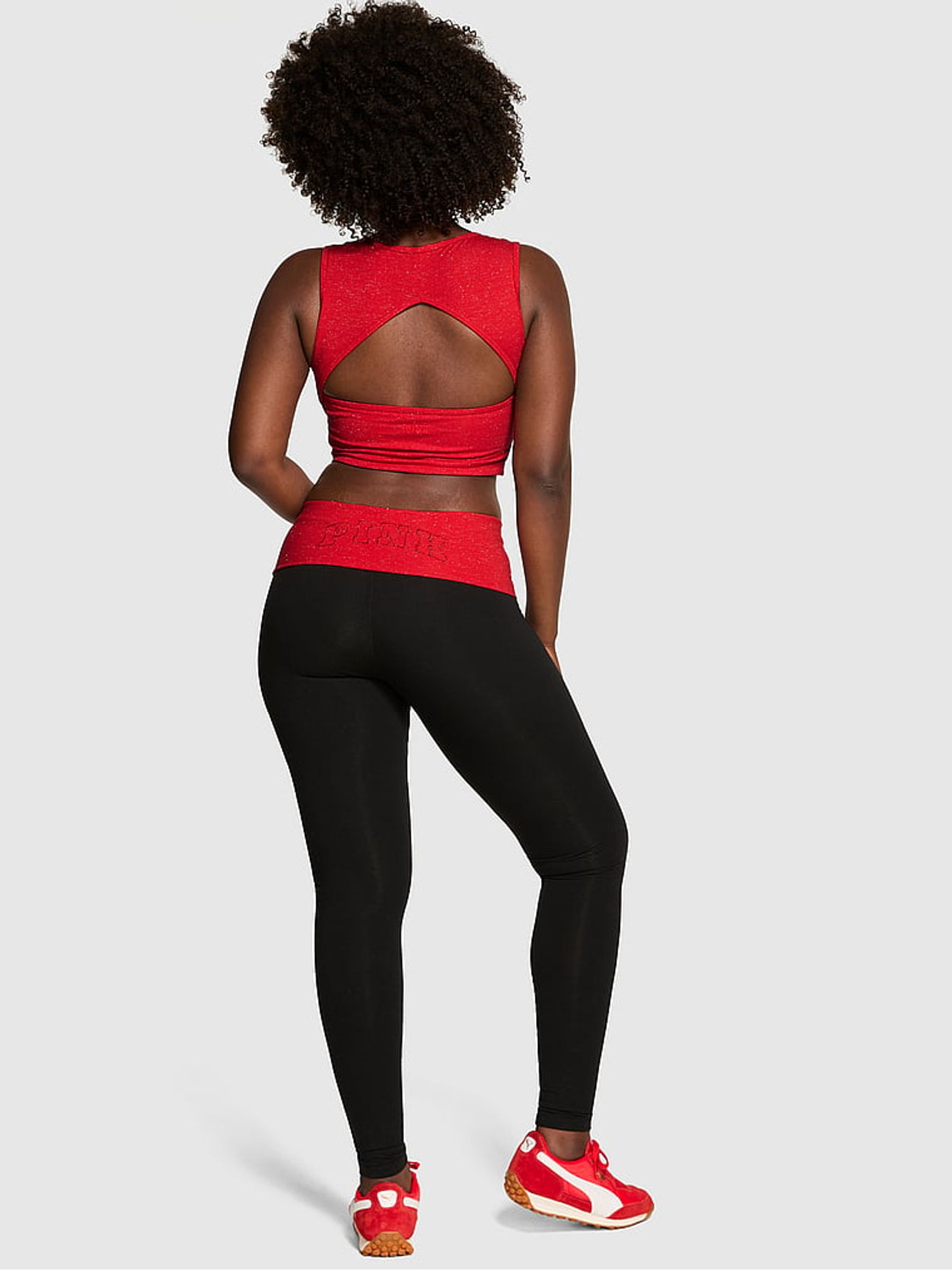 Black and Red Cotton Foldover Leggings - Image 2 of 2