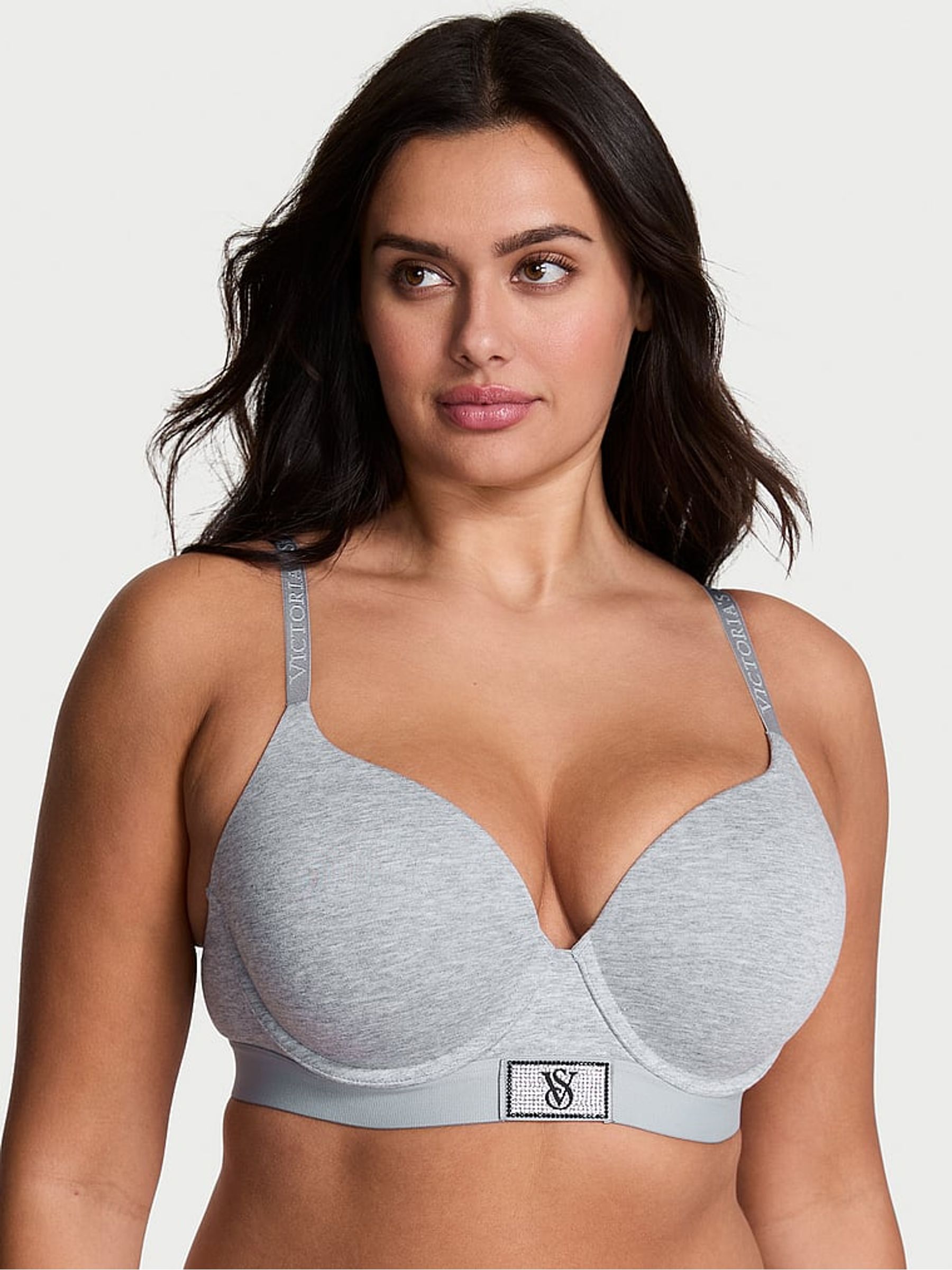 Medium Heather Grey Full Cup Push Up Logo Shine Patch Bra - Image 1 of 2