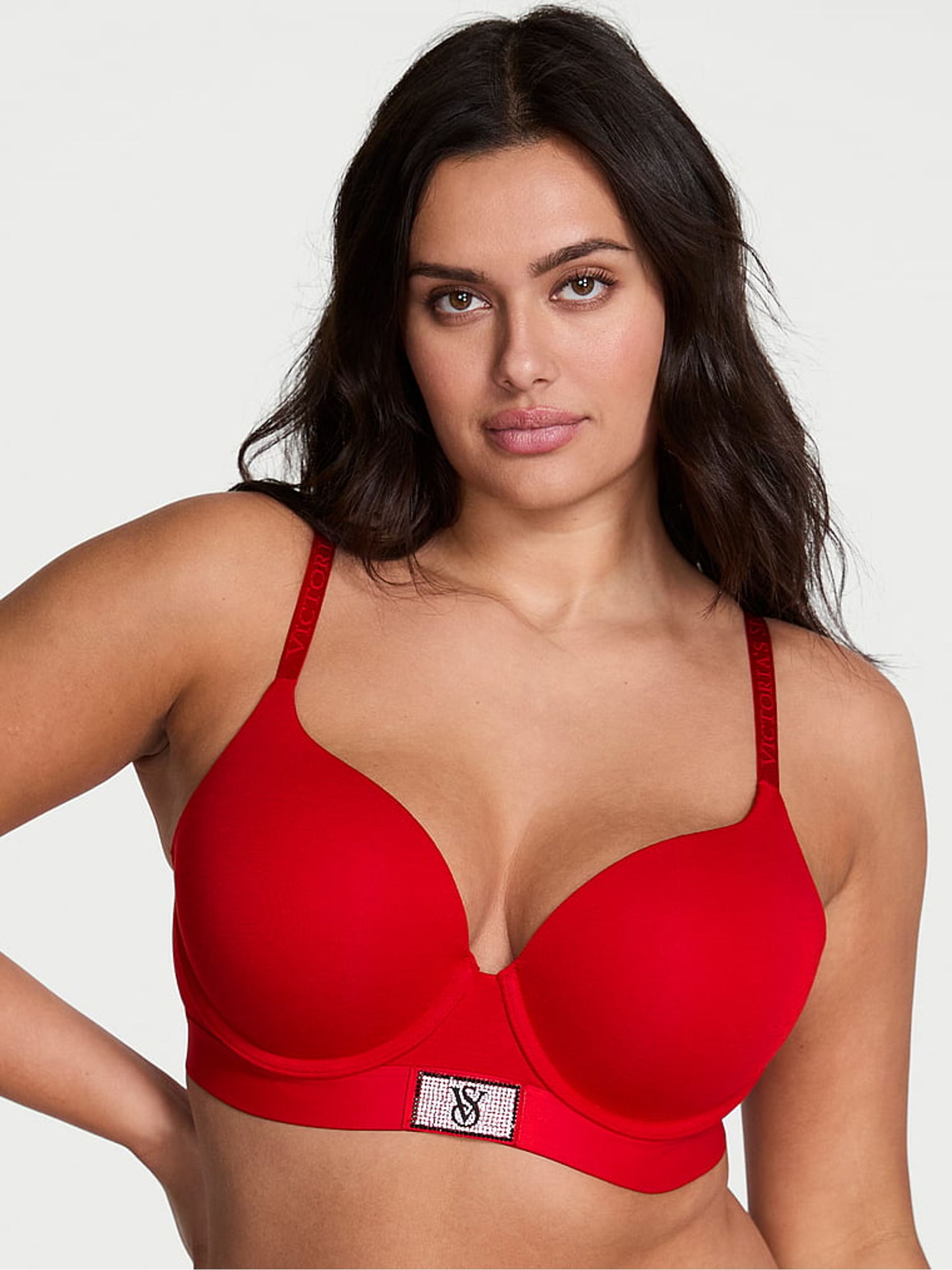 Lipstick Red Full Cup Push Up Logo Shine Patch Bra - Image 1 of 2