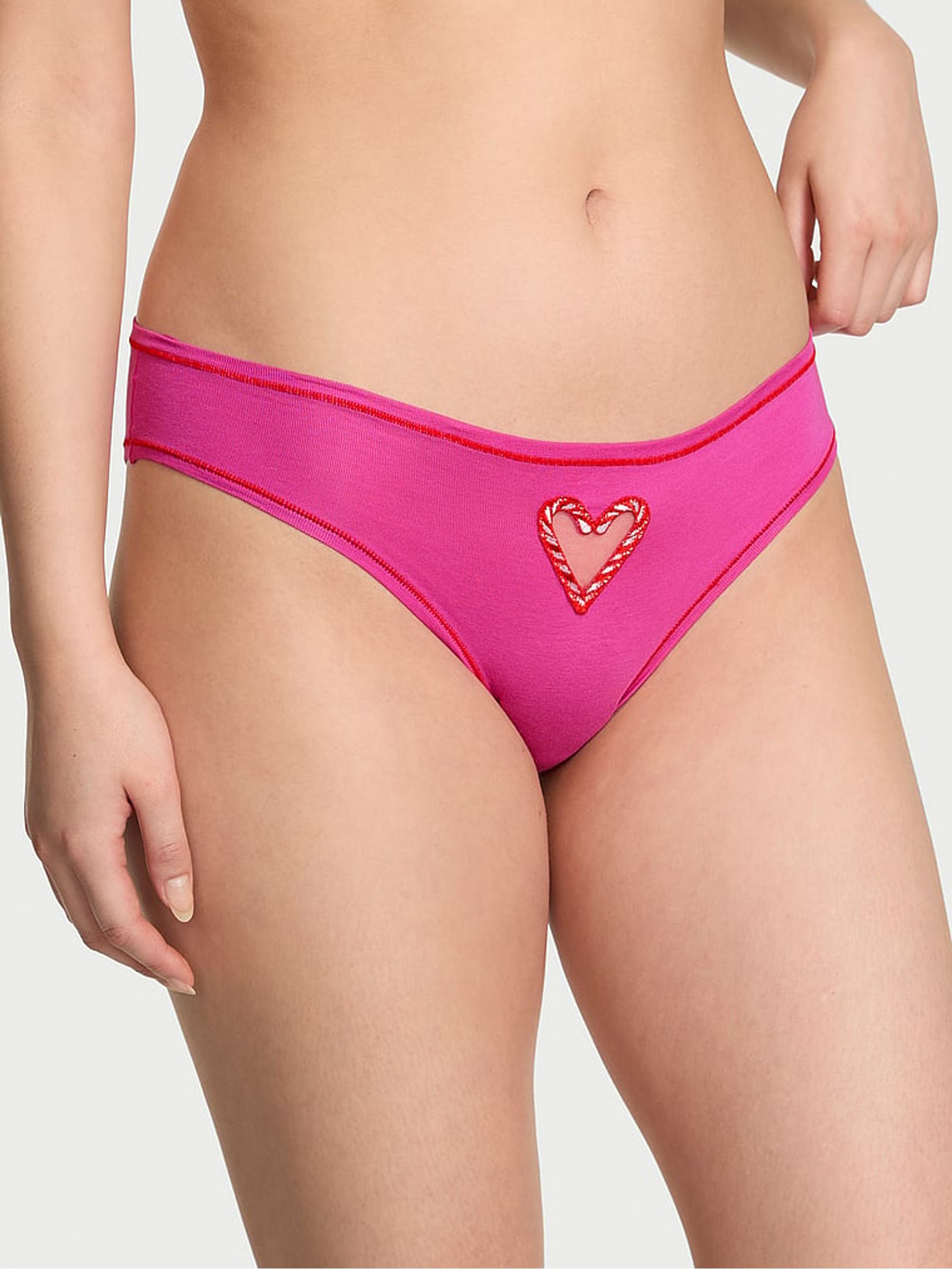 Pink Fire Christmas Candy Cane  Heart Cheeky Cotton Knickers - Image 1 of 2