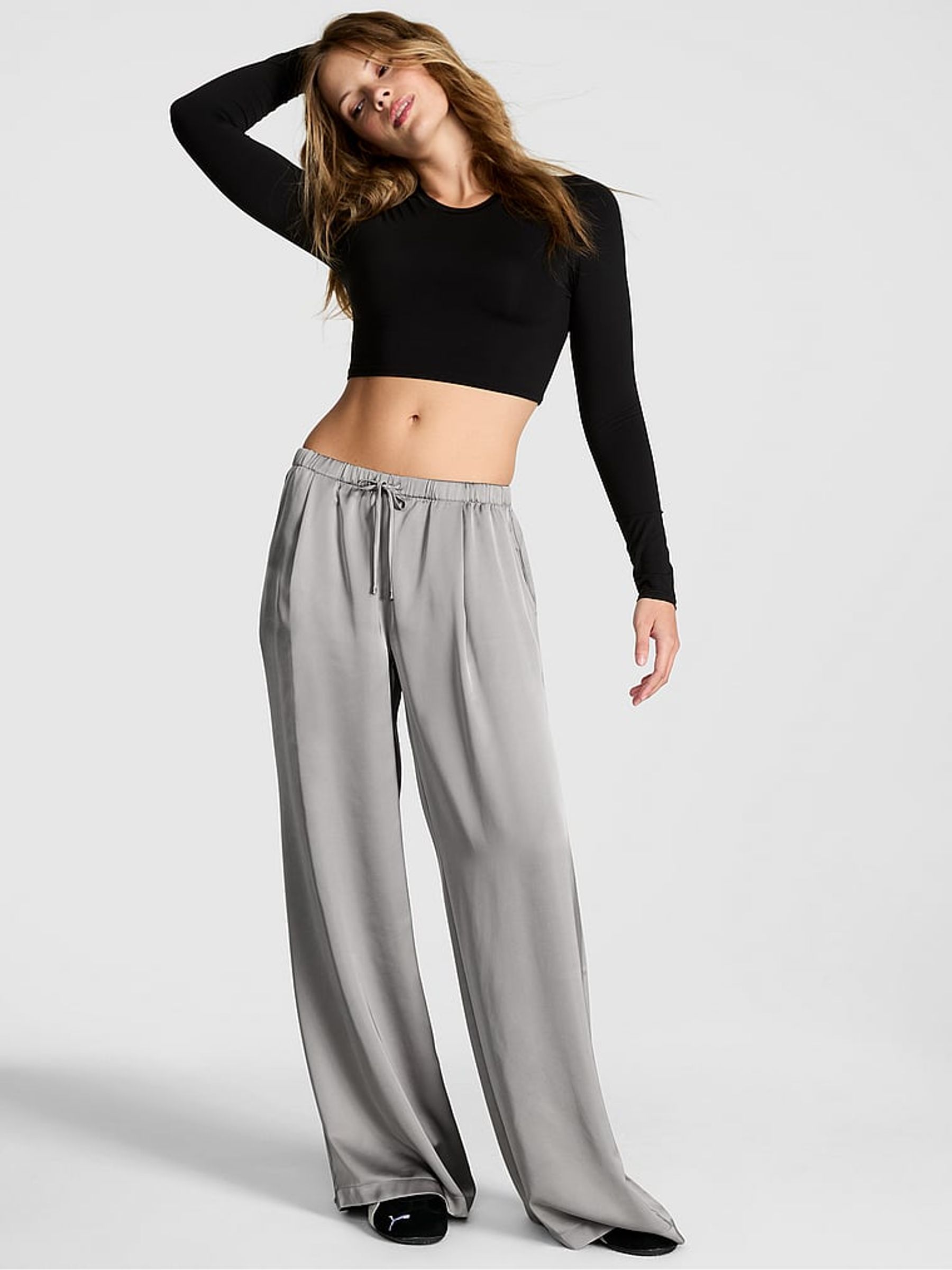 Silver Lining Grey Satin Trousers - Image 1 of 2