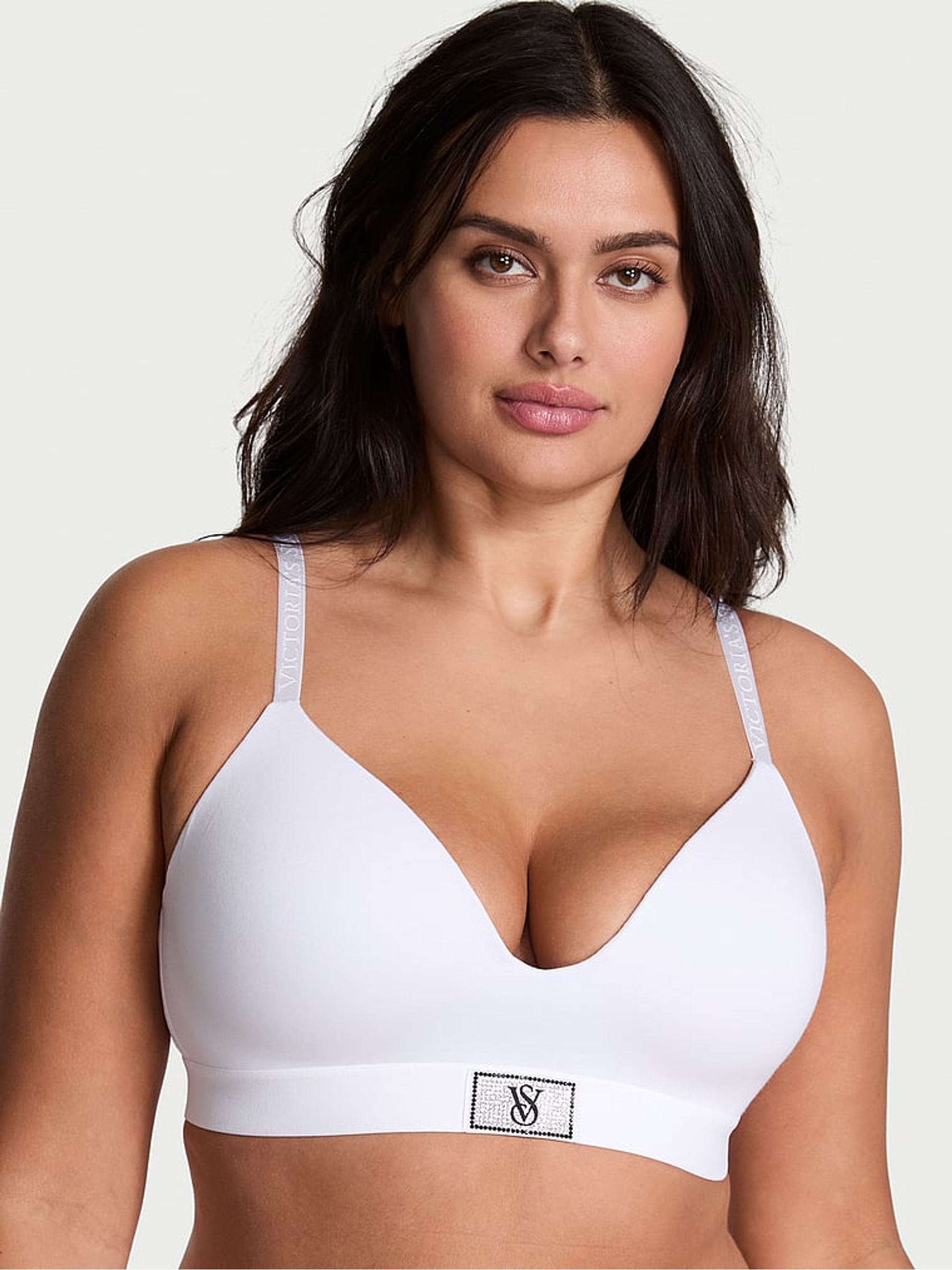White Non Wired Lightly Lined Logo Shine Patch Bra - Image 1 of 3 White Non Wired Lightly Lined Logo Shine Patch Bra - Image 1 of 3
