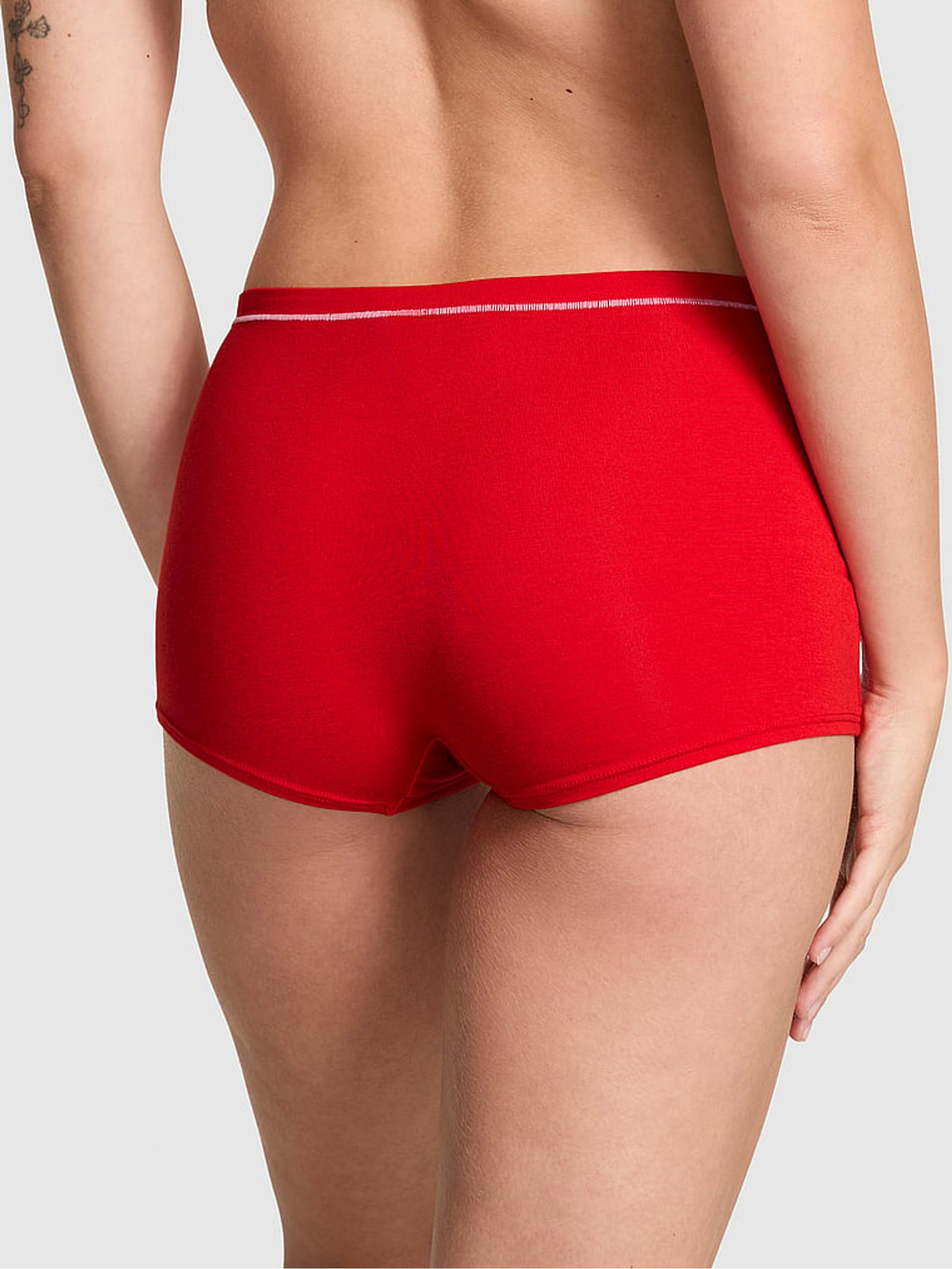 Bright Vermillion Red Christmas Gingerbread Print Short Cotton Knickers - Image 2 of 3