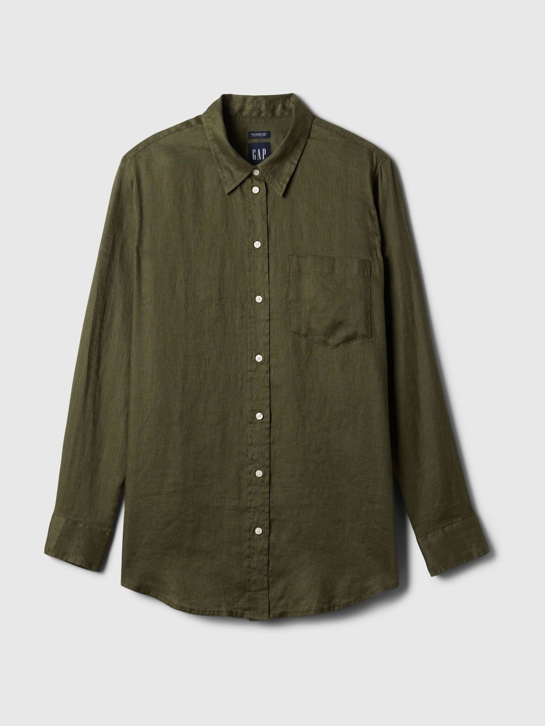 Khaki Green 100% Linen Long Sleeve Oversized Shirt - Image 4 of 5