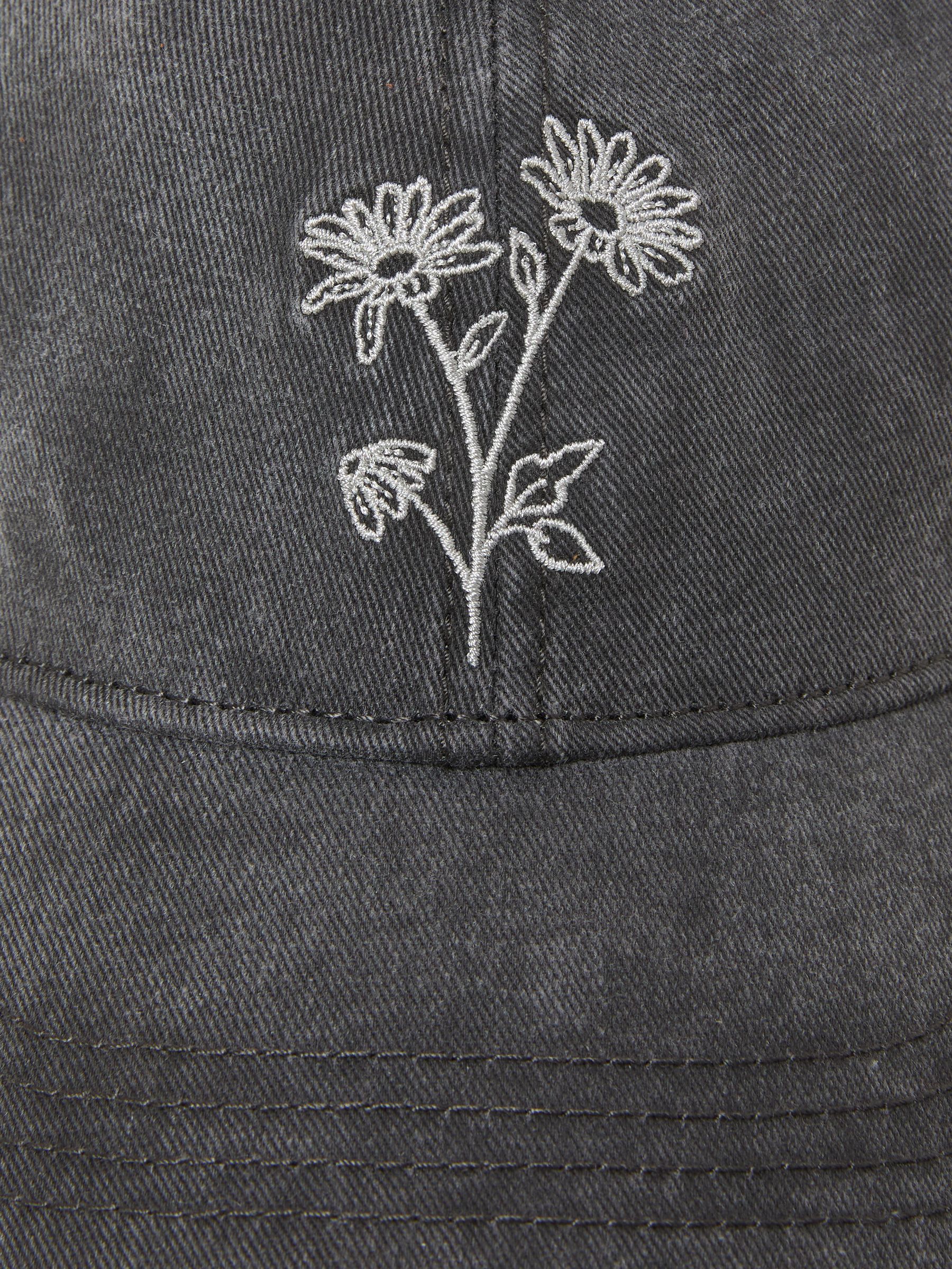 Washed Black Embroidered Daisy Cap - Image 3 of 3 Washed Black Embroidered Daisy Cap - Image 3 of 3