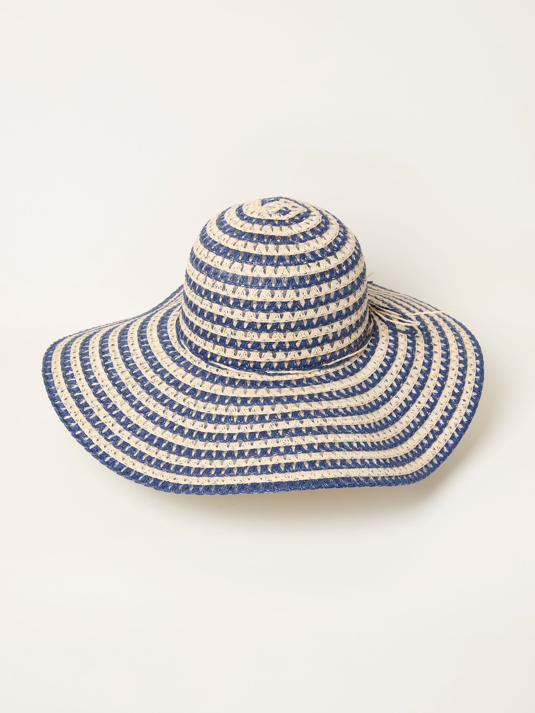 Navy Blue Stripe Straw Sun Hat - Image 1 of 2