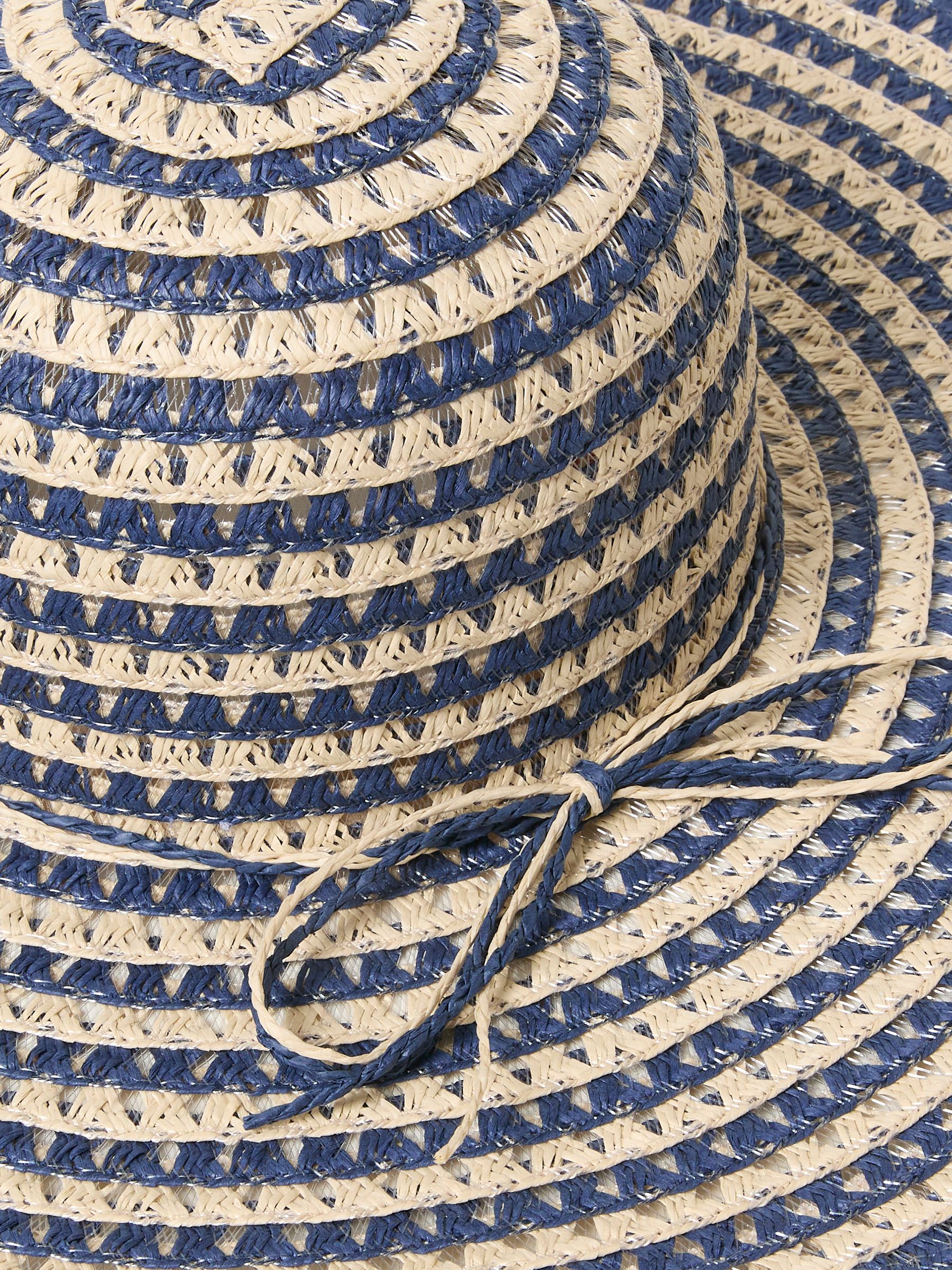 Navy Blue Stripe Straw Sun Hat - Image 2 of 2