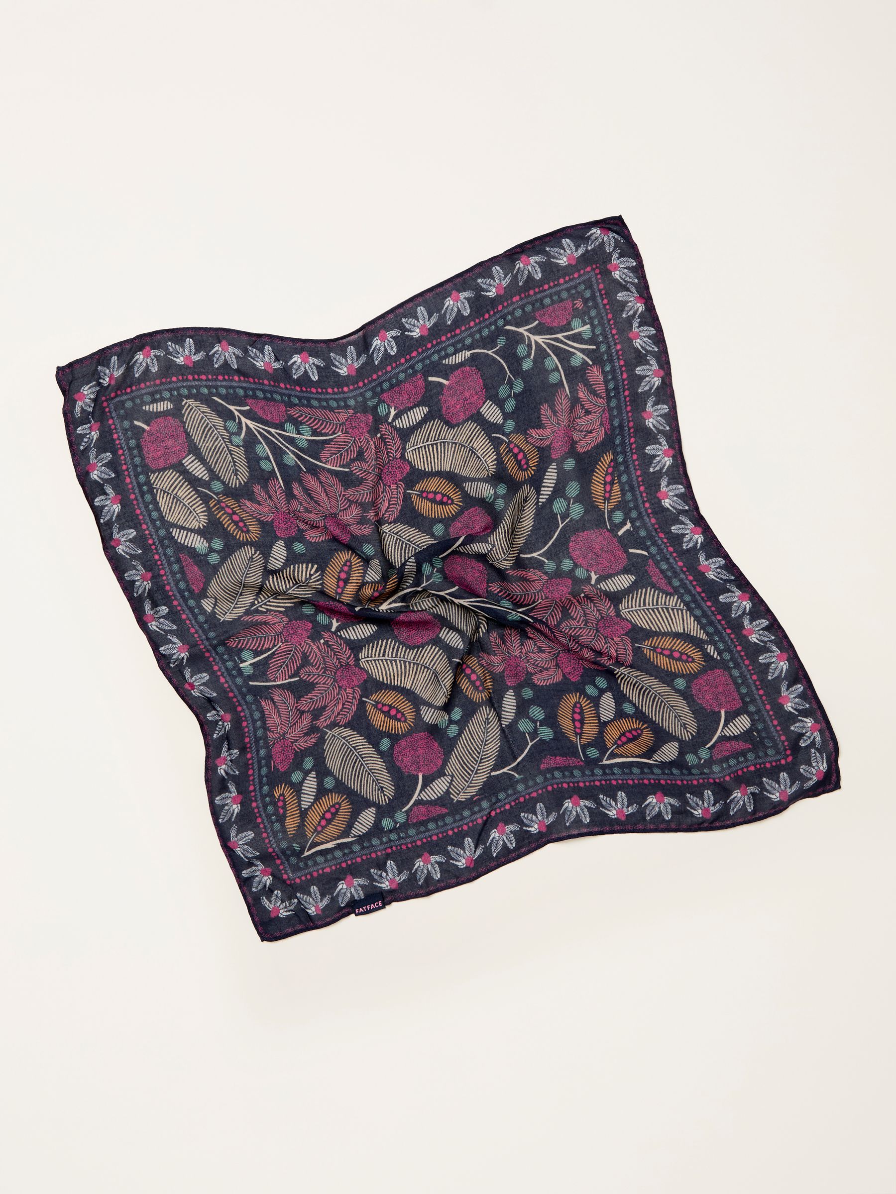 Navy Blue Leaf Floral Hair Scarf - Image 2 of 2