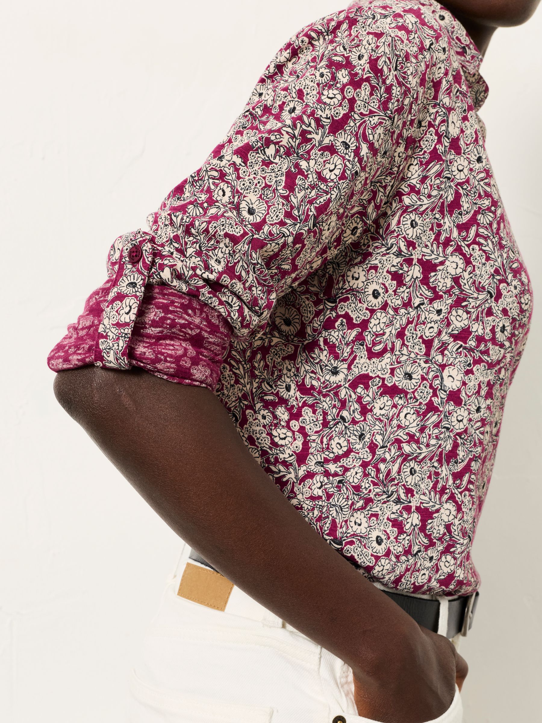 Paige Plum Purple 2 Tone Floral Jersey Shirt - Image 3 of 5