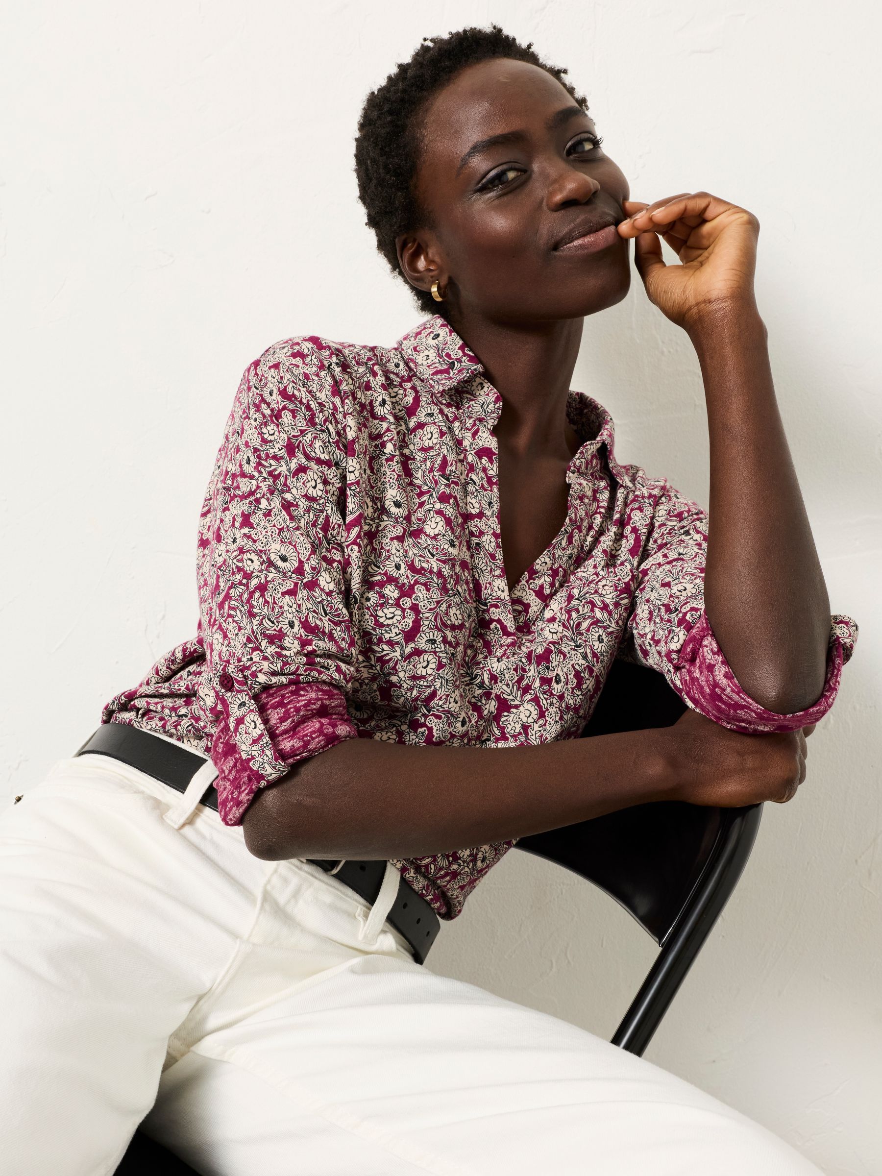 Paige Plum Purple 2 Tone Floral Jersey Shirt - Image 4 of 5