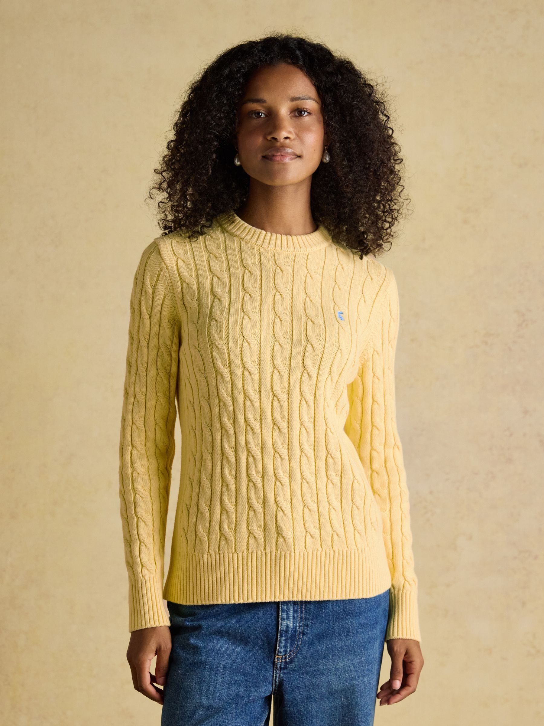 Classic Yellow Cotton Cable Knit Jumper - Image 1 of 8