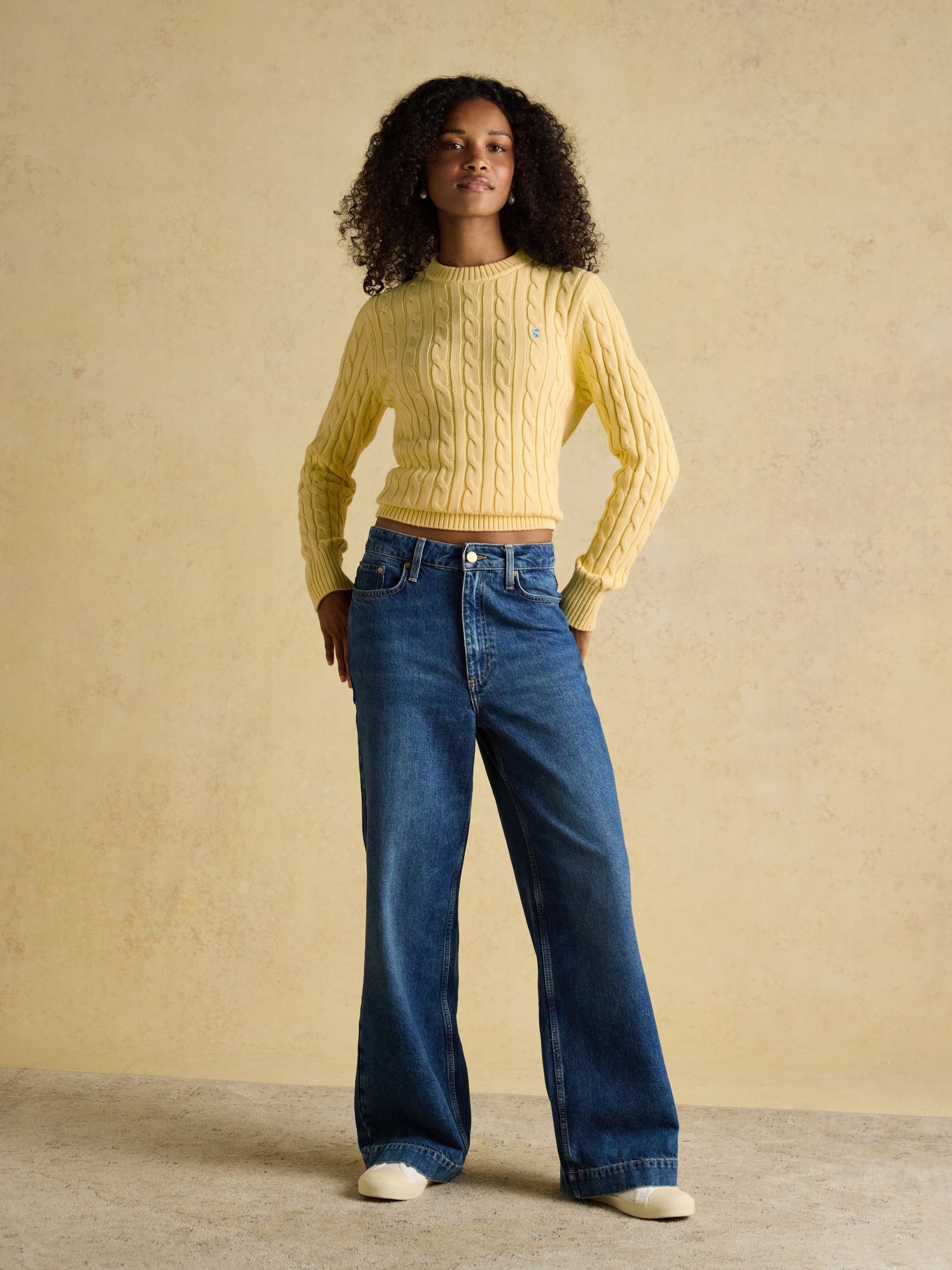 Classic Yellow Cotton Cable Knit Jumper - Image 3 of 8