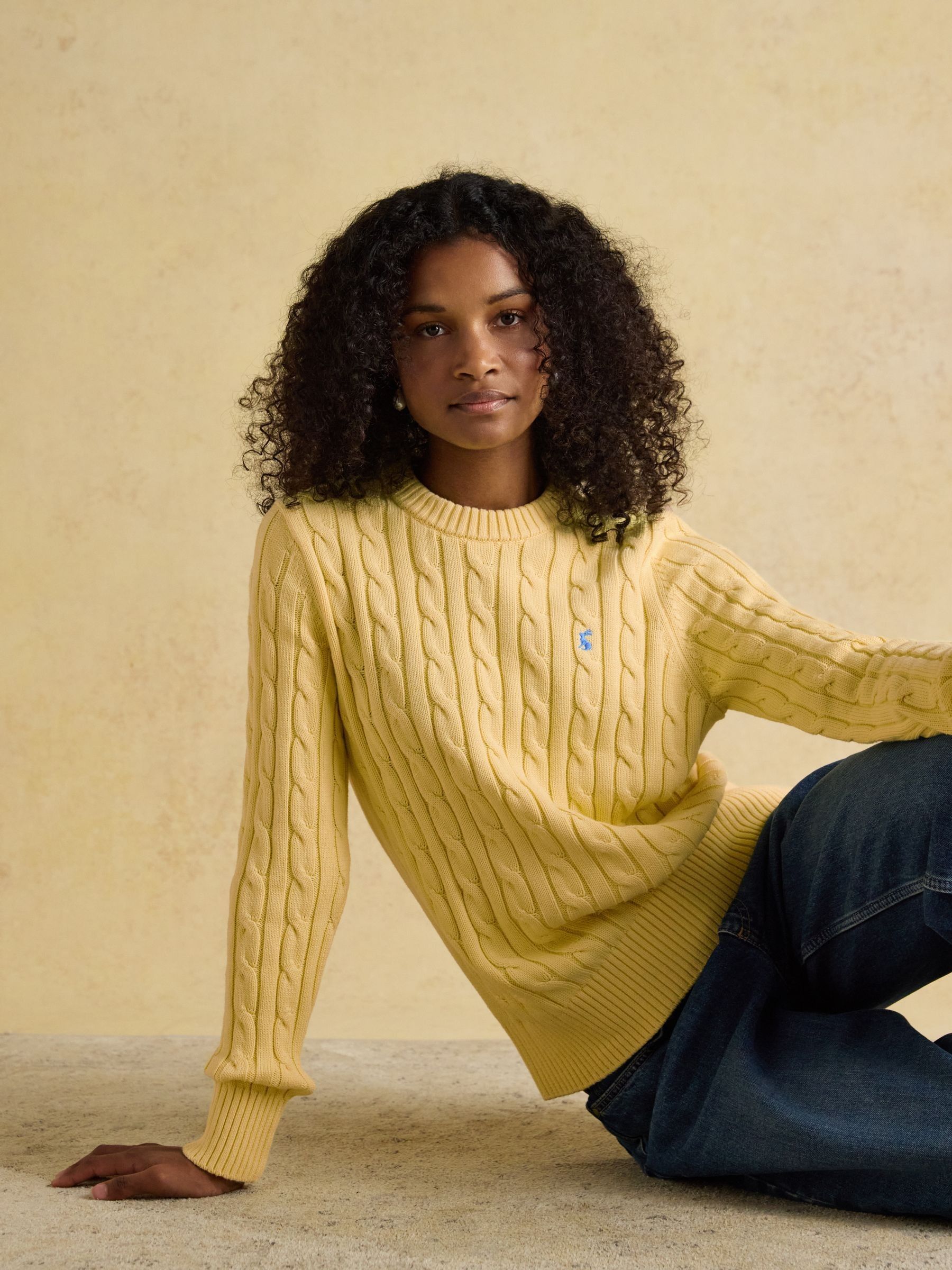 Classic Yellow Cotton Cable Knit Jumper - Image 6 of 8