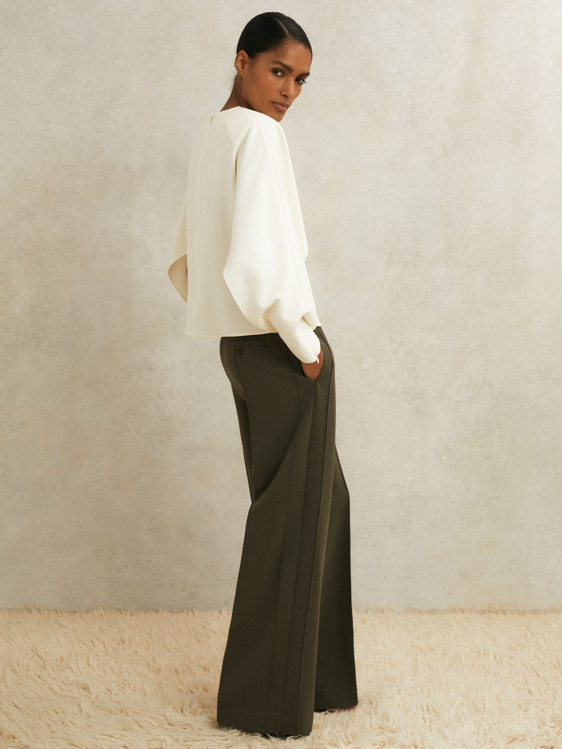 Atelier Crepe Wide-Leg Trousers in Khaki - Image 1 of 8 Atelier Crepe Wide-Leg Trousers in Khaki - Image 1 of 8