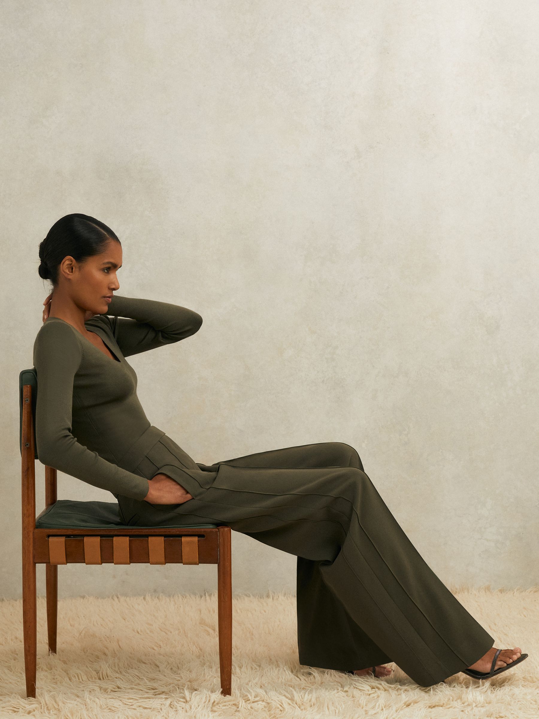Atelier Crepe Wide-Leg Trousers in Khaki - Image 6 of 8