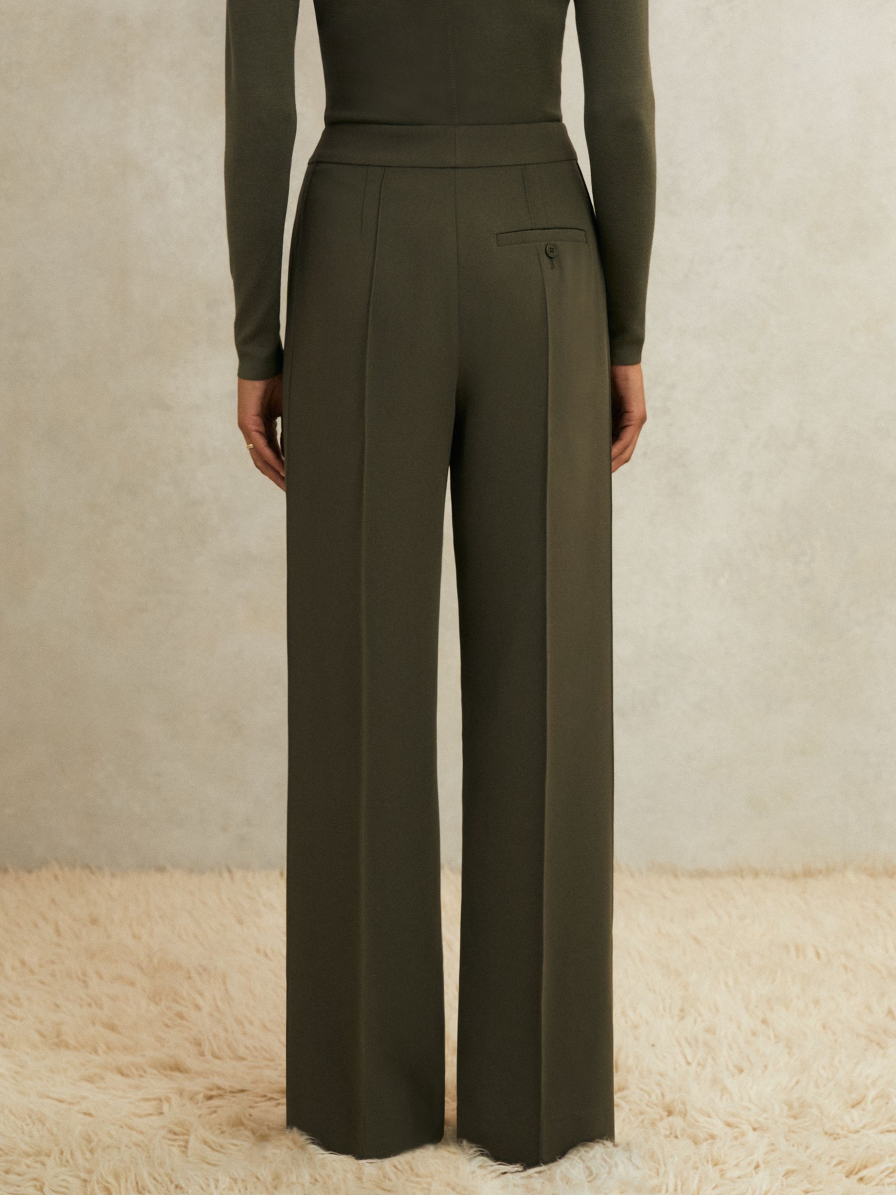 Atelier Crepe Wide-Leg Trousers in Khaki - Image 7 of 8