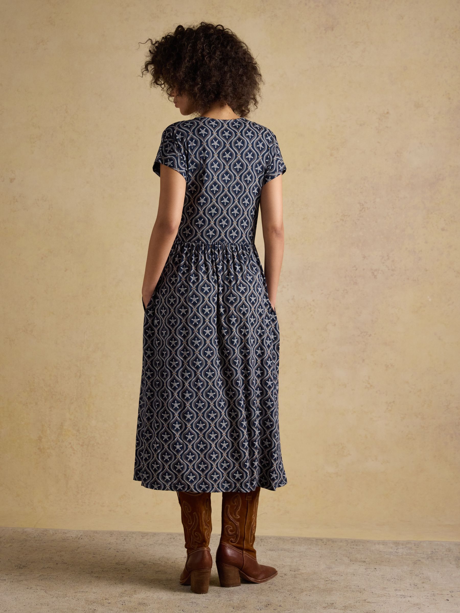 Nia Navy Short Sleeve Jersey Midi Dress - Image 2 of 8