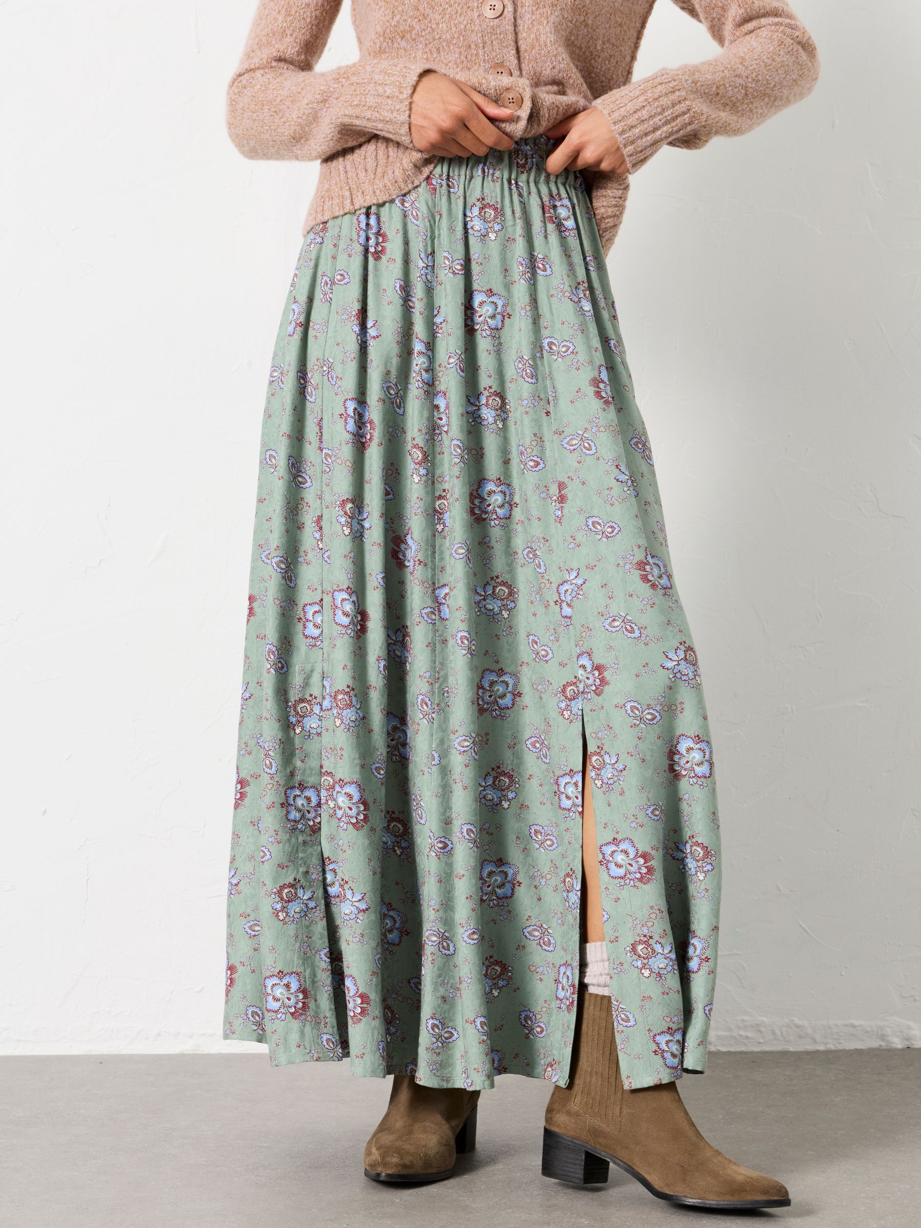 Arla Green Dot Floral Midi Skirt - Image 1 of 6