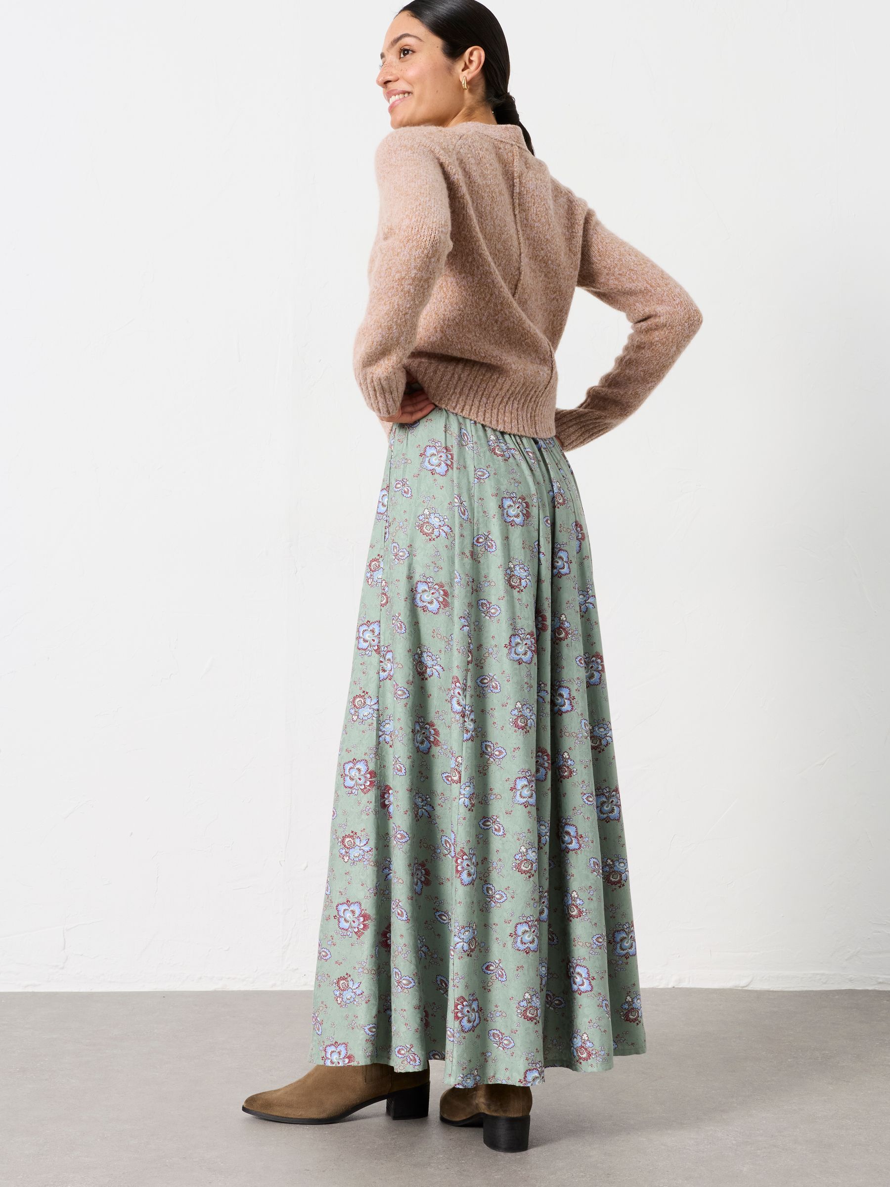 Arla Green Dot Floral Midi Skirt - Image 2 of 6