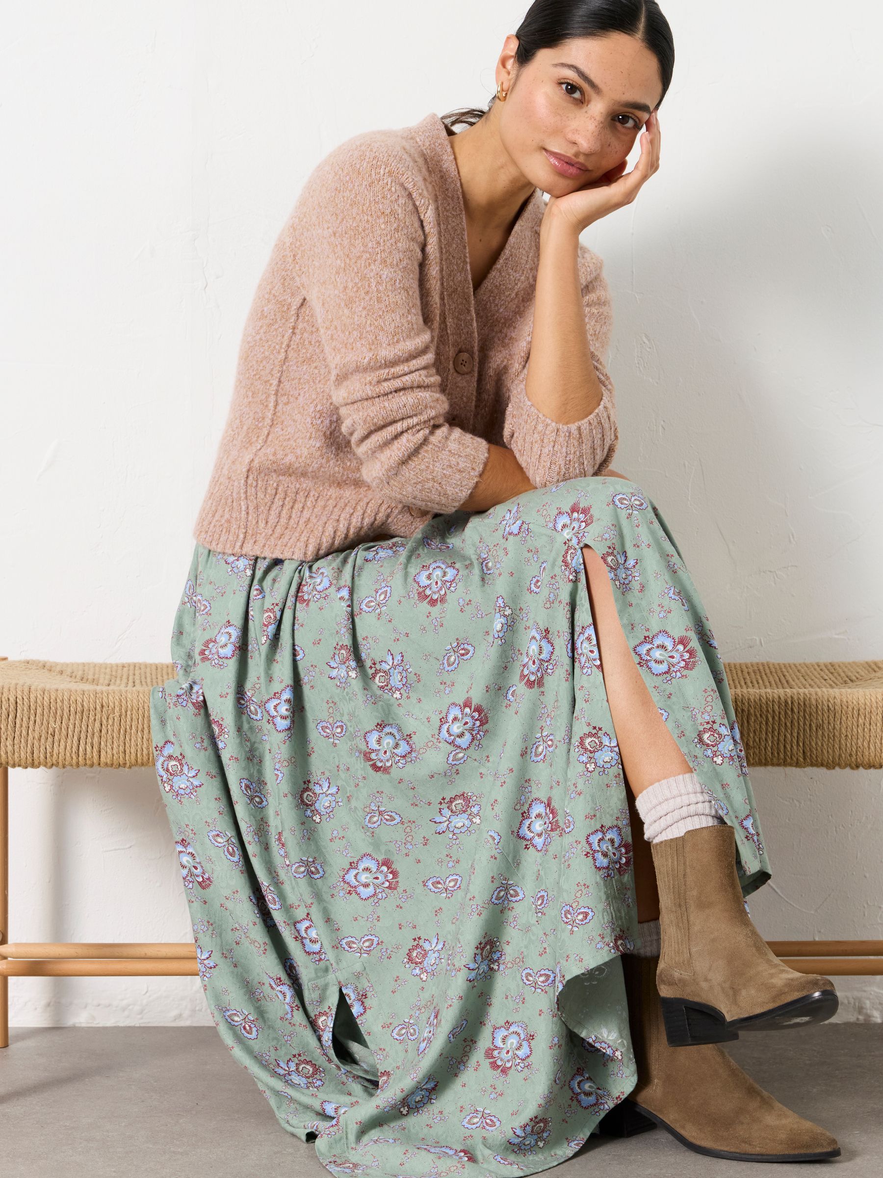 Arla Green Dot Floral Midi Skirt - Image 3 of 6