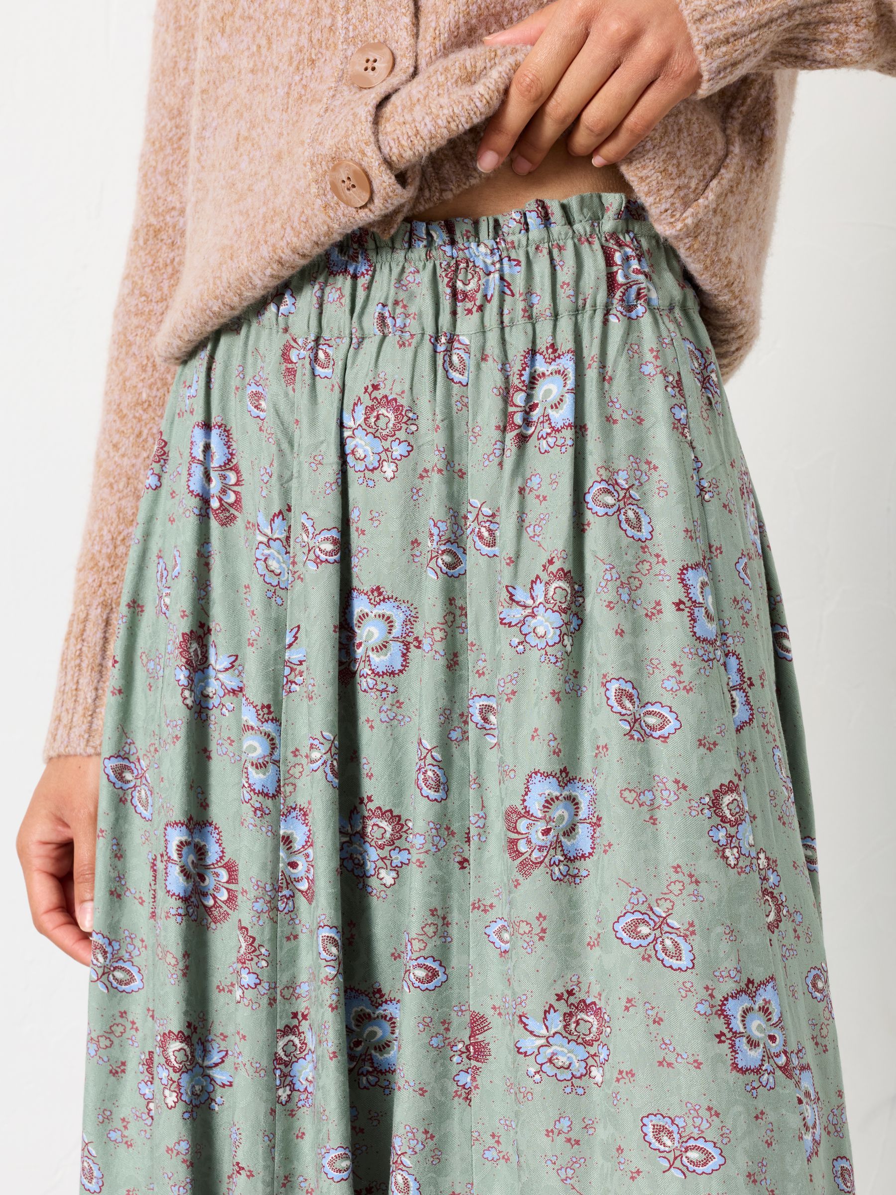 Arla Green Dot Floral Midi Skirt - Image 4 of 6
