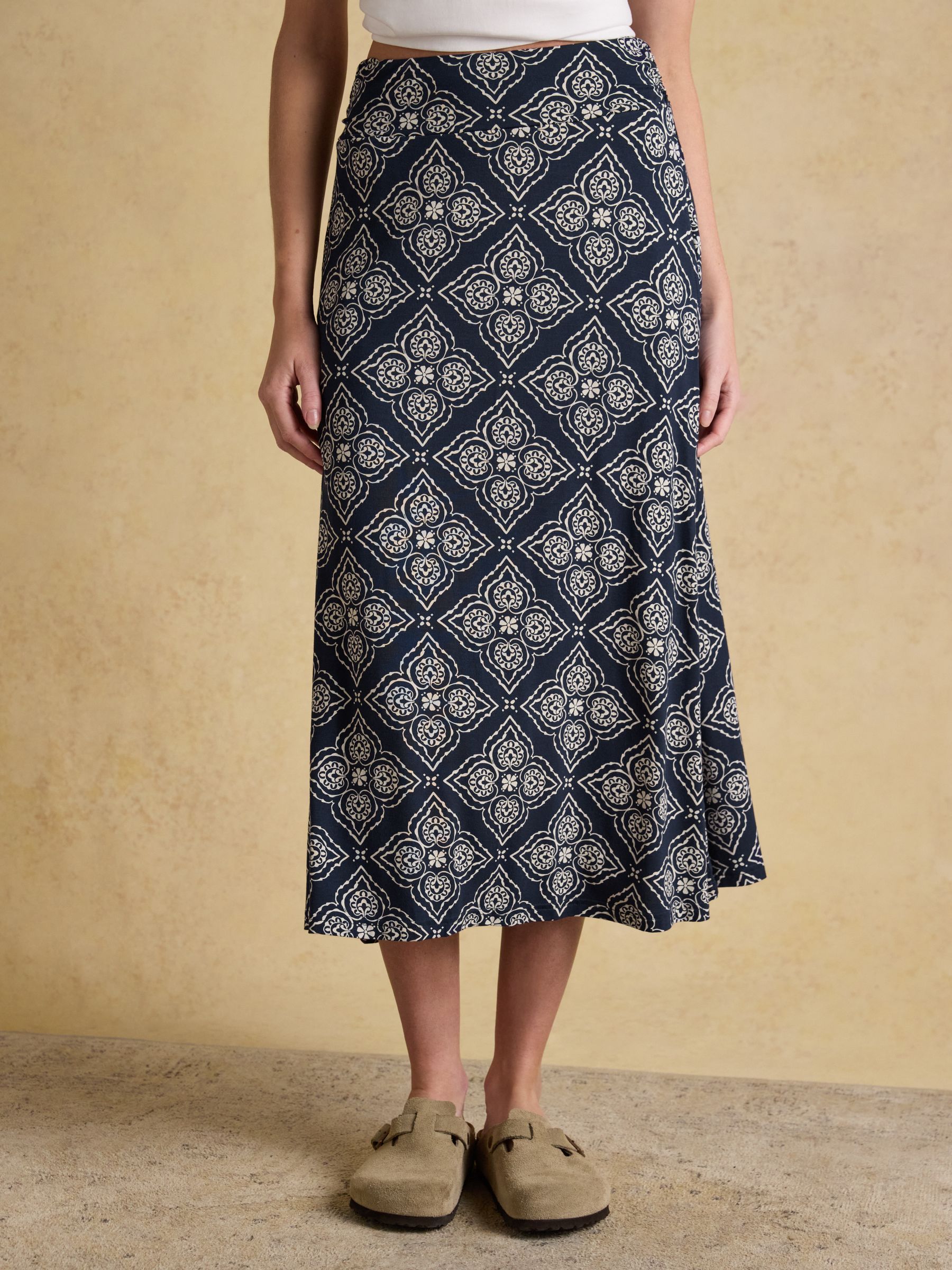 Nia Navy Geo Jersey Midi Skirt - Image 1 of 6