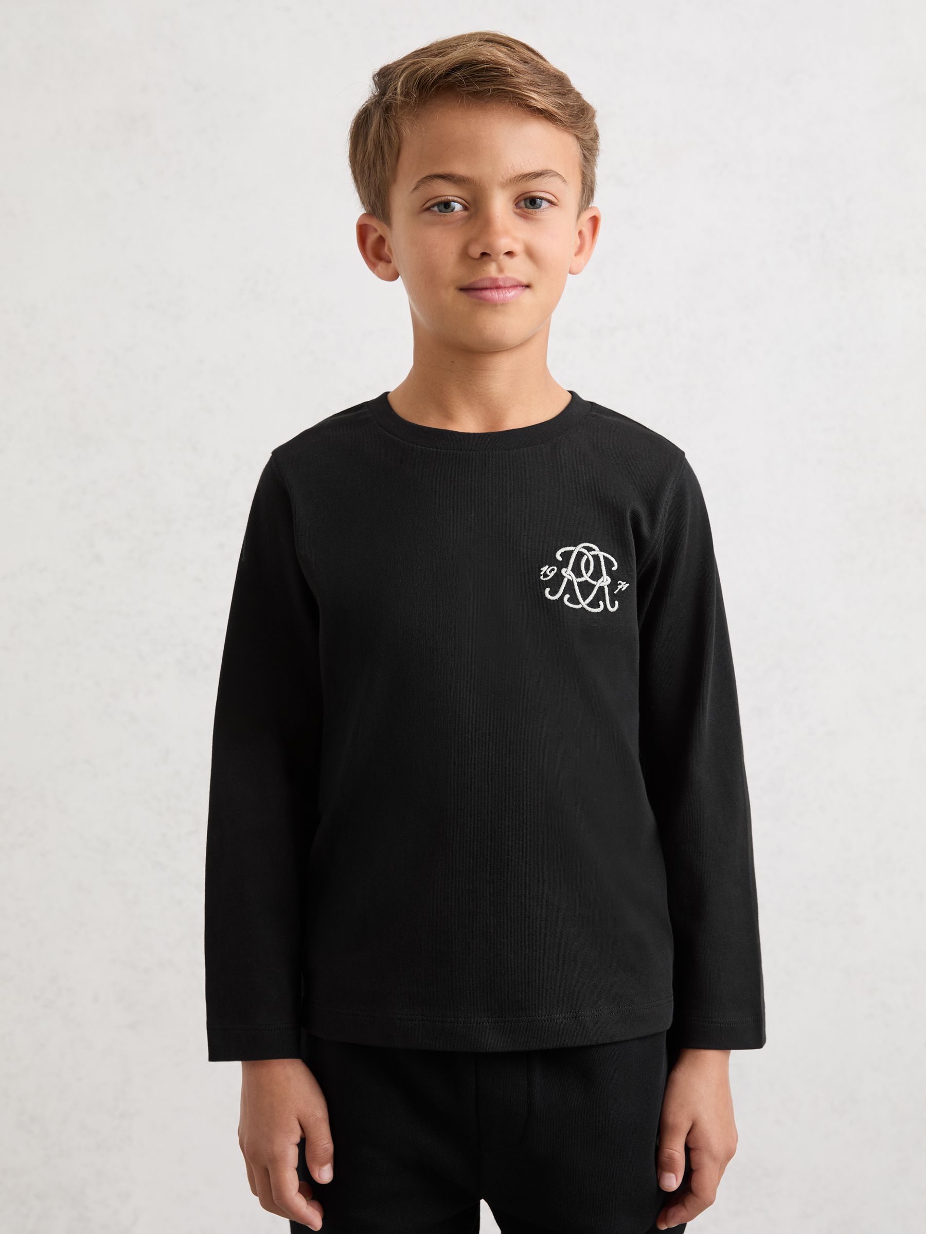 9-13 yrs Monogram Cotton Long-Sleeve T-Shirt in Black - Image 3 of 5