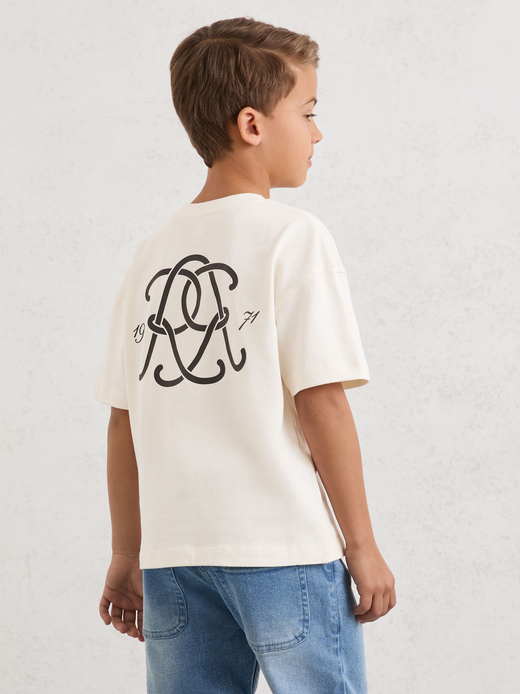 3-9 Jahre Monogram Baumwoll-T-Shirt mit Rundhals in Off White - Bild 4 von 6