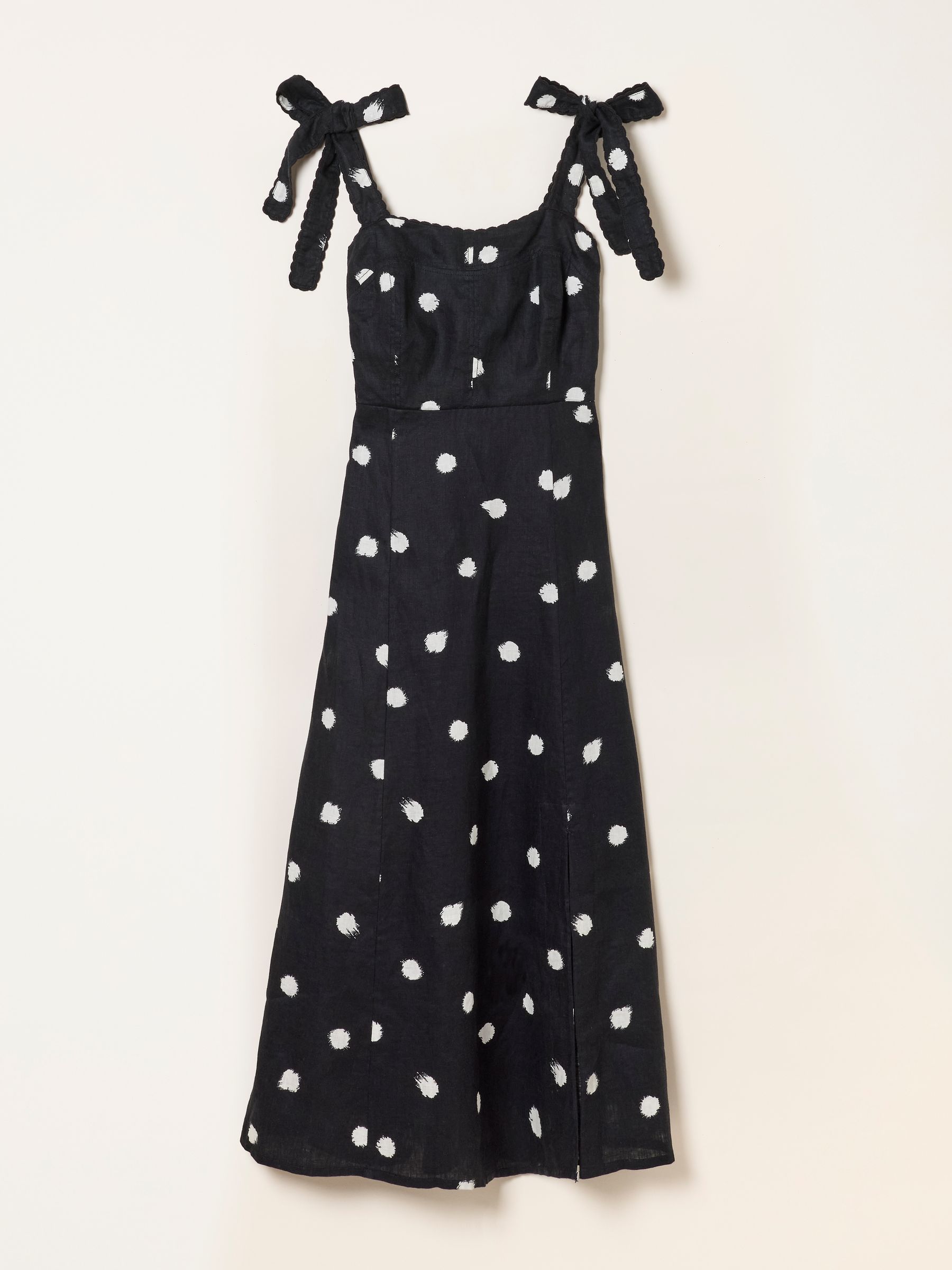 Delphine Black Spot Regular Linen Midi Dress - Image 8 of 8