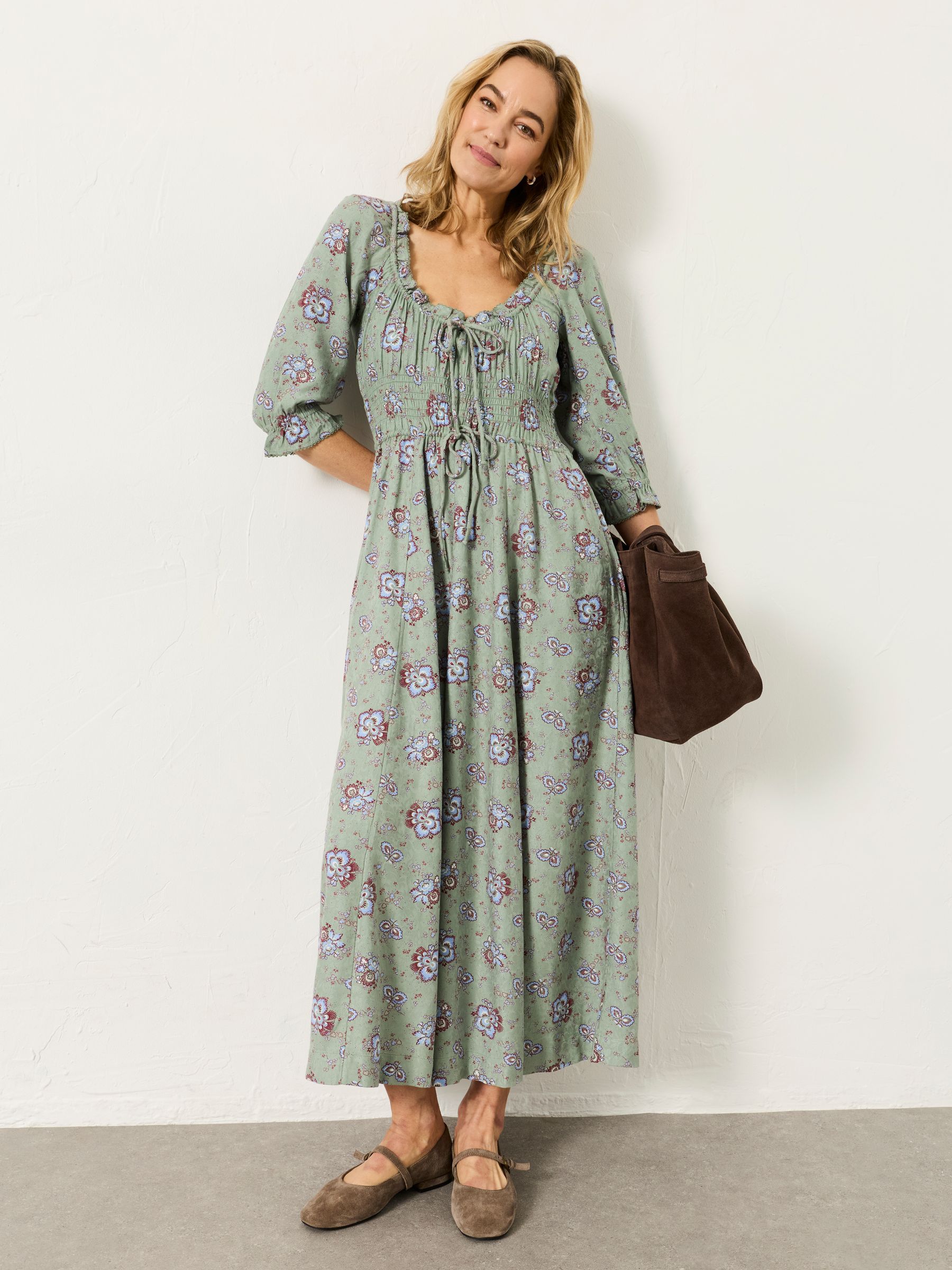 Camille Green Dot Floral Regular Dress - Image 1 of 6