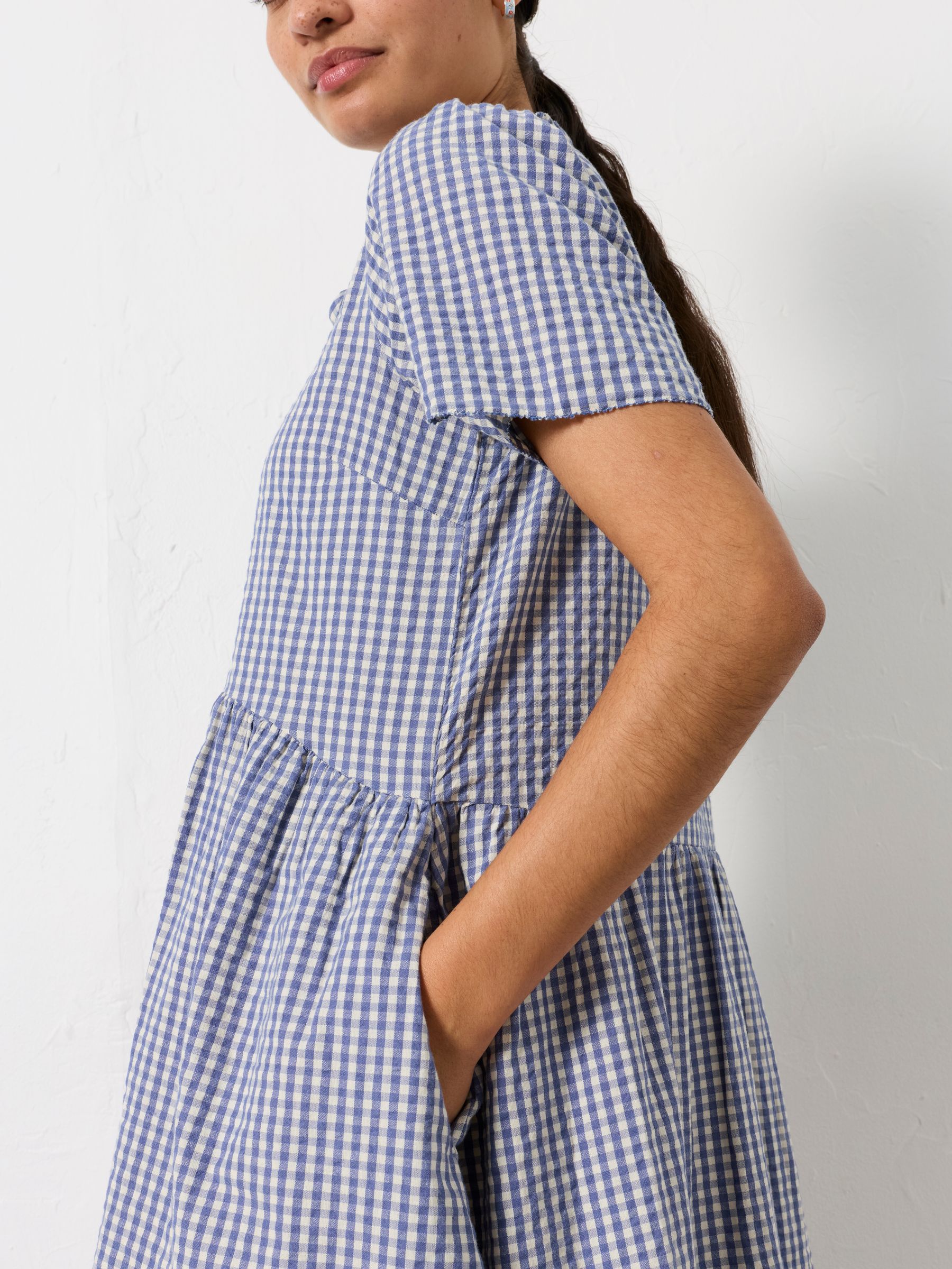 blue gingham dress edikted Womens FATFACE Immy Midi US 6 L 50% Cotton Bohemian bridal look Elitara Elegant Romantic Fashion Color:Camellia Jacquard Navy