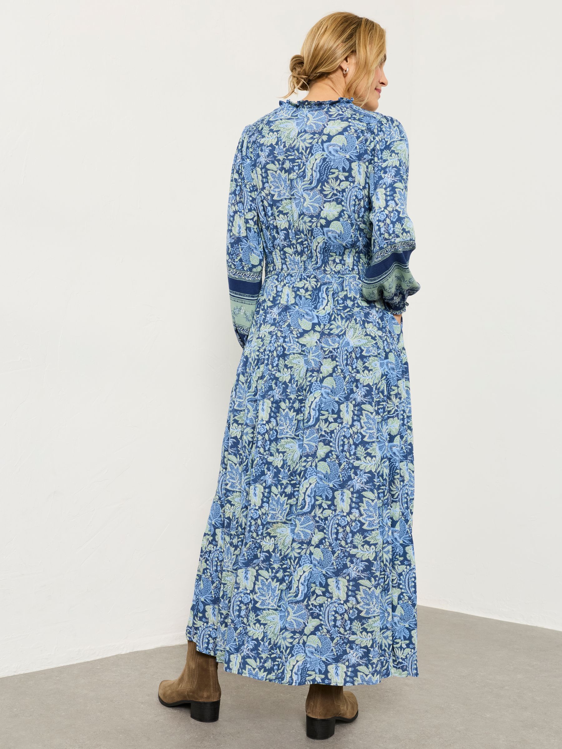 Rowen Navy Woodblock Bloom Regular Midi Dress | FatFace