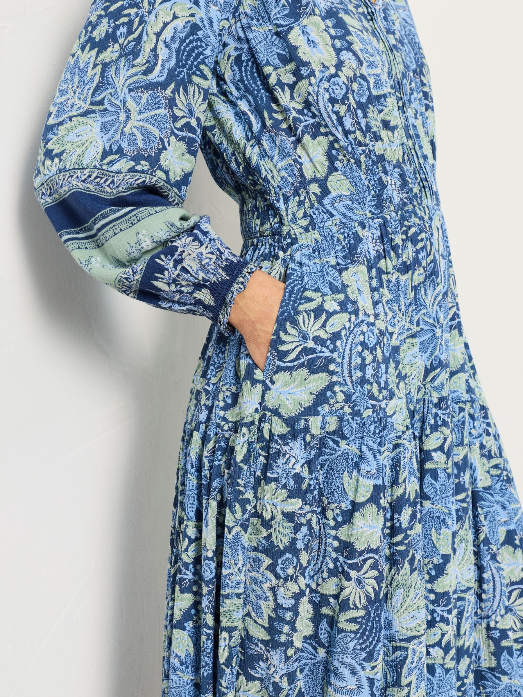 Rowen Navy Woodblock Bloom Regular Midi Dress | FatFace