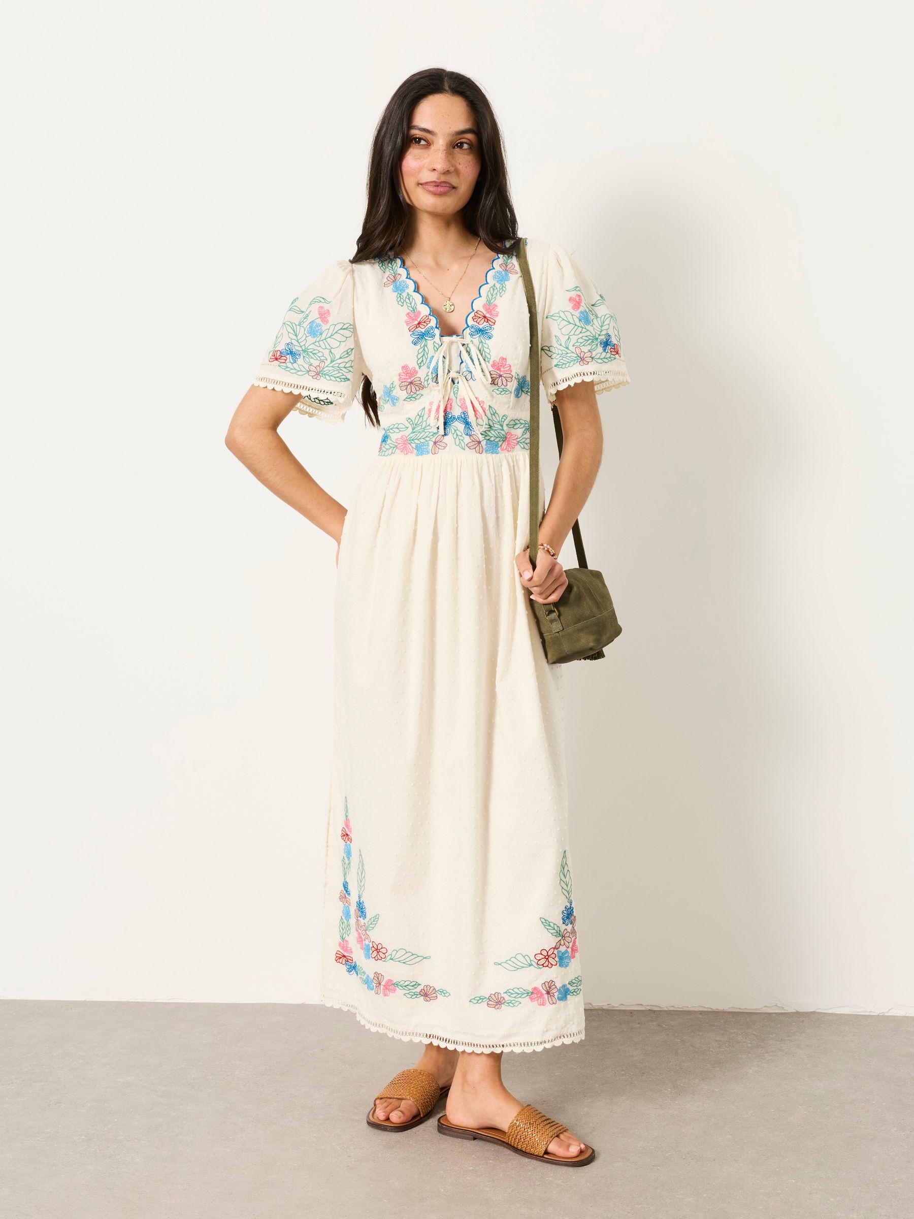 FatFace - Lea Ivory Regular Embroidered Midi Dress