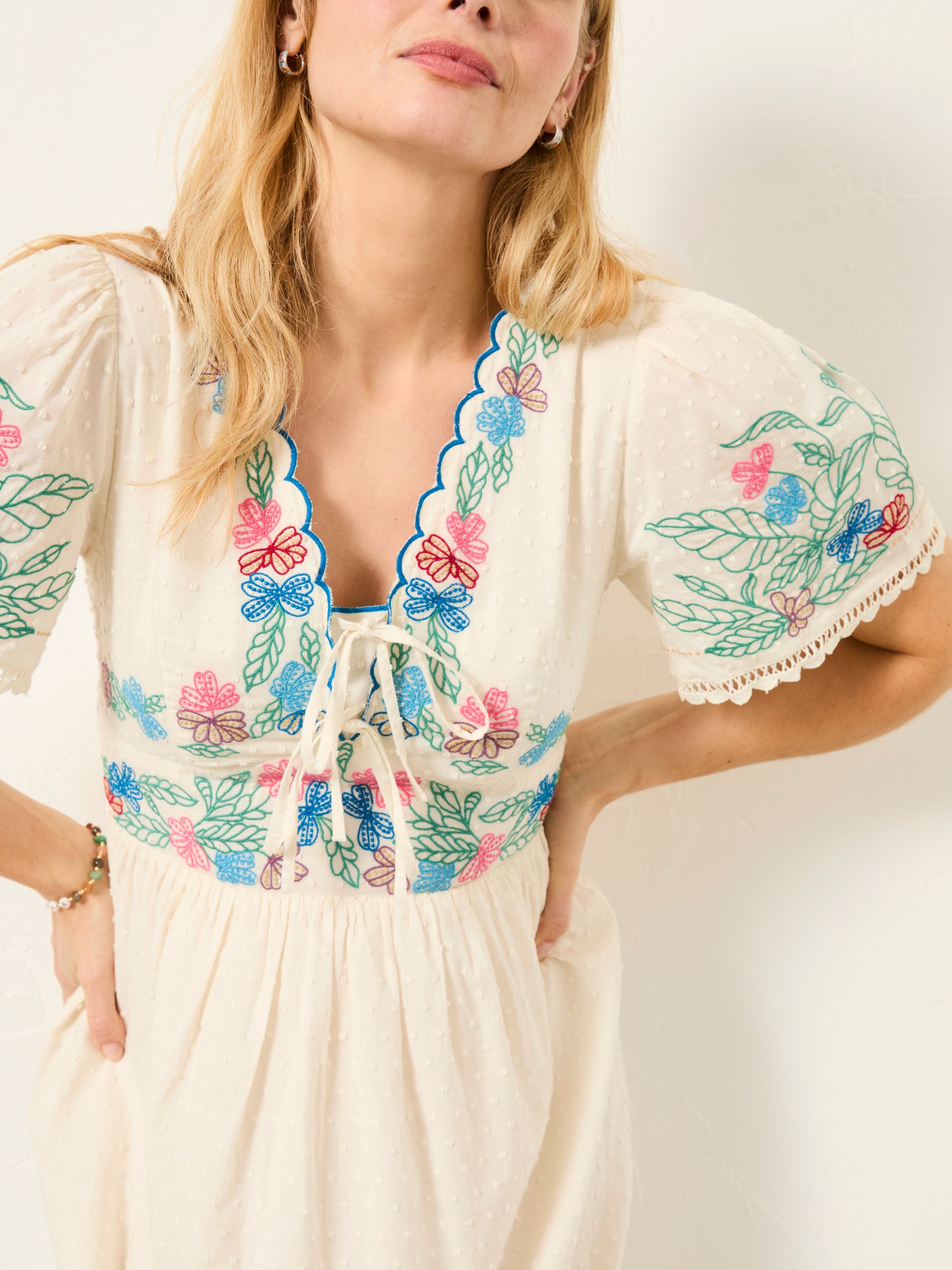 Lea Ivory Regular Embroidered Midi Dress - Image 4 of 7