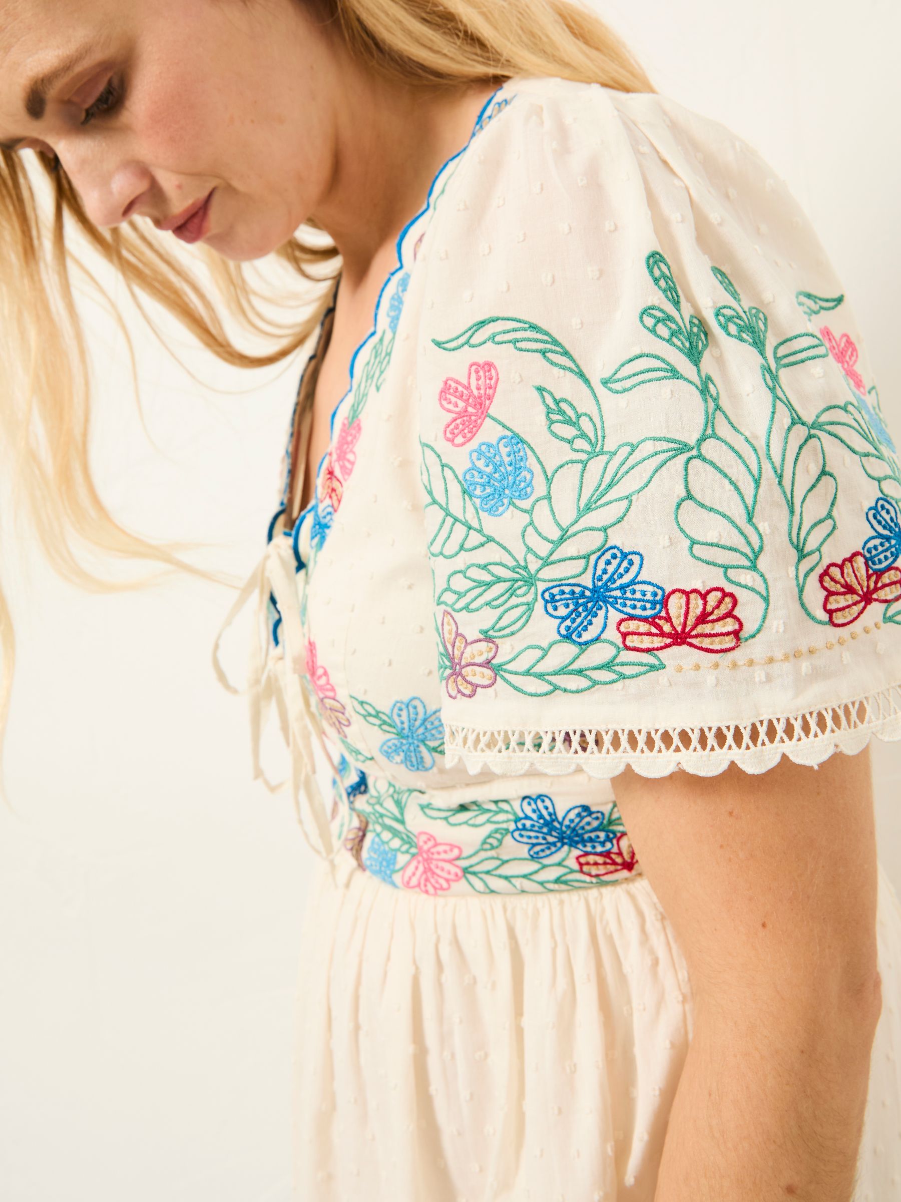 Lea Ivory Regular Embroidered Midi Dress - Image 6 of 7