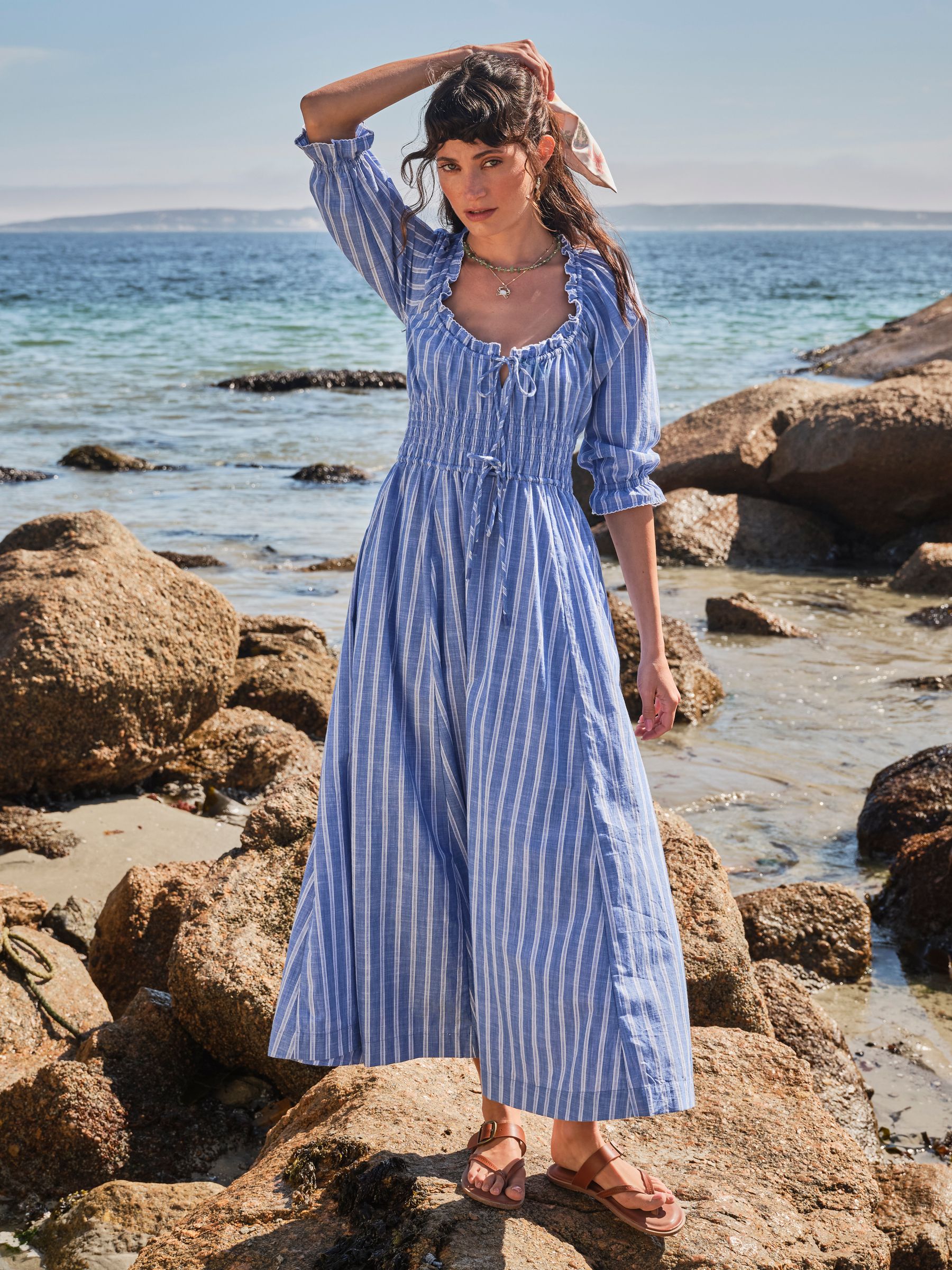 elegant blue floral midi cami dress with sleeves Blue Floral Midi Dress main image 1